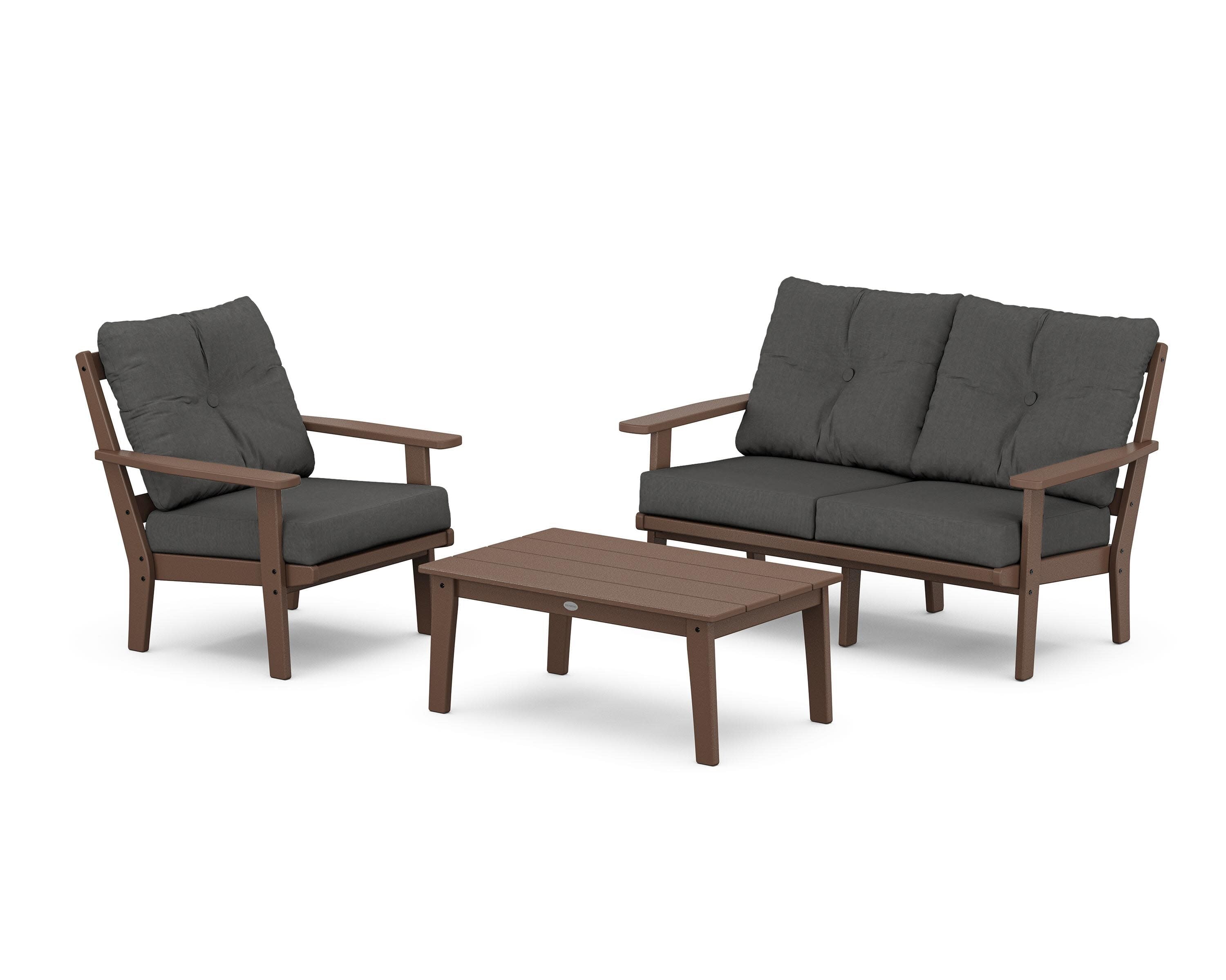 Oxford 3-Piece Deep Seating Set with Loveseat in Mahogany / Spectrum Carbon