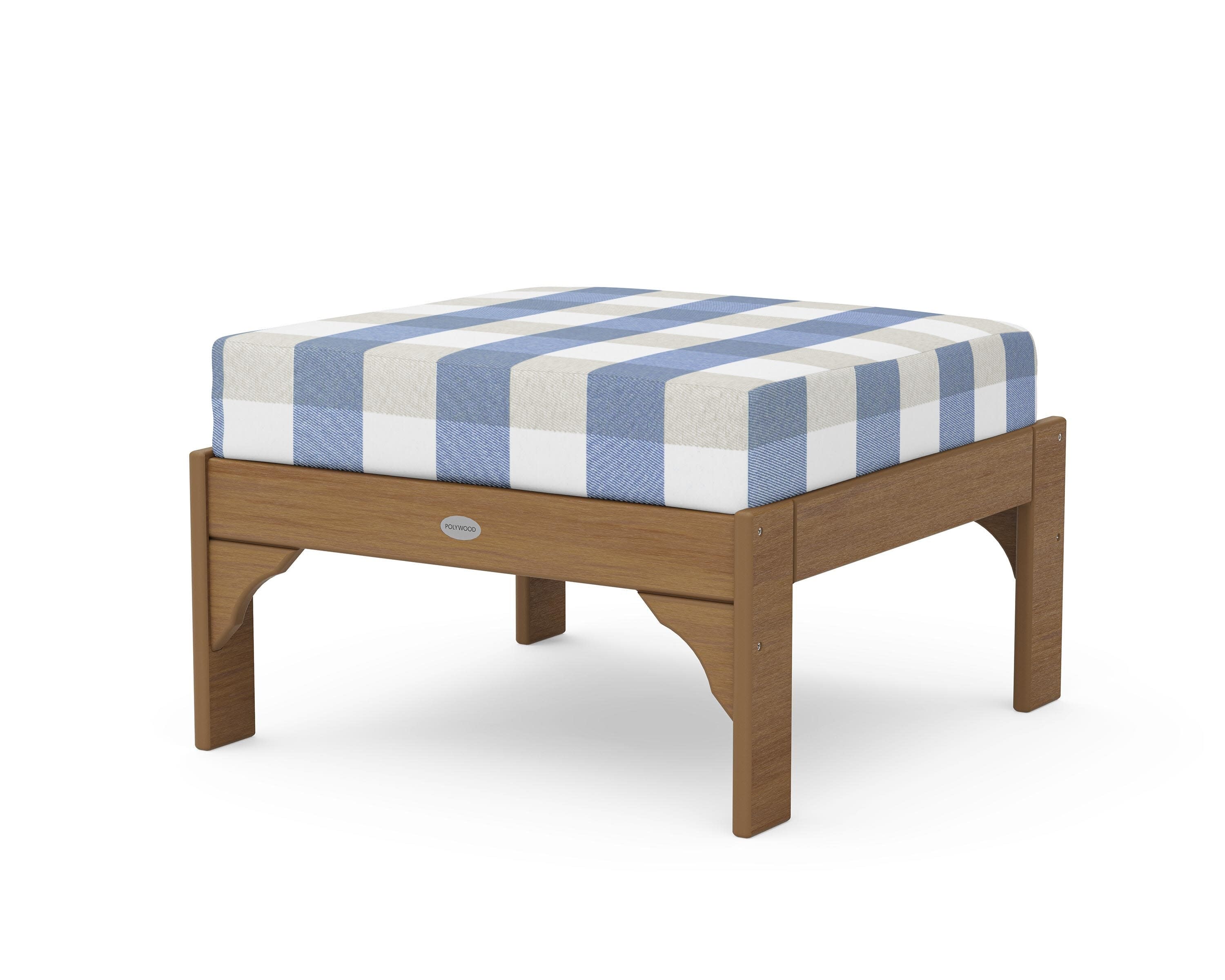 Vineyard Deep Seating Ottoman in Natural / Buffalo Plaid Sky Blue