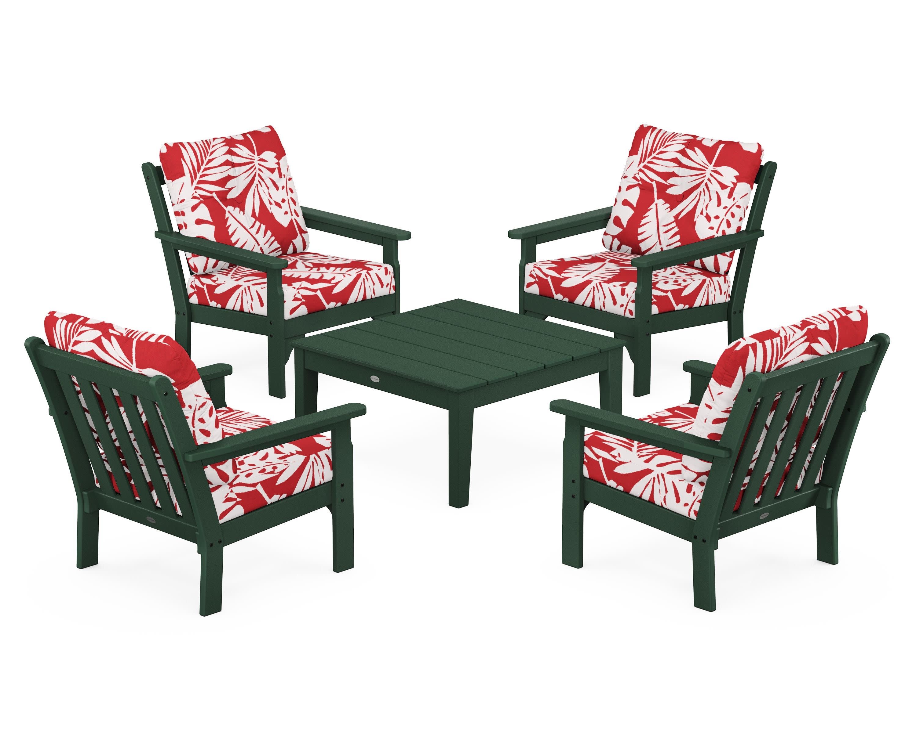 Vineyard 5-Piece Deep Seating Conversation Set in Green / Leaf Crimson