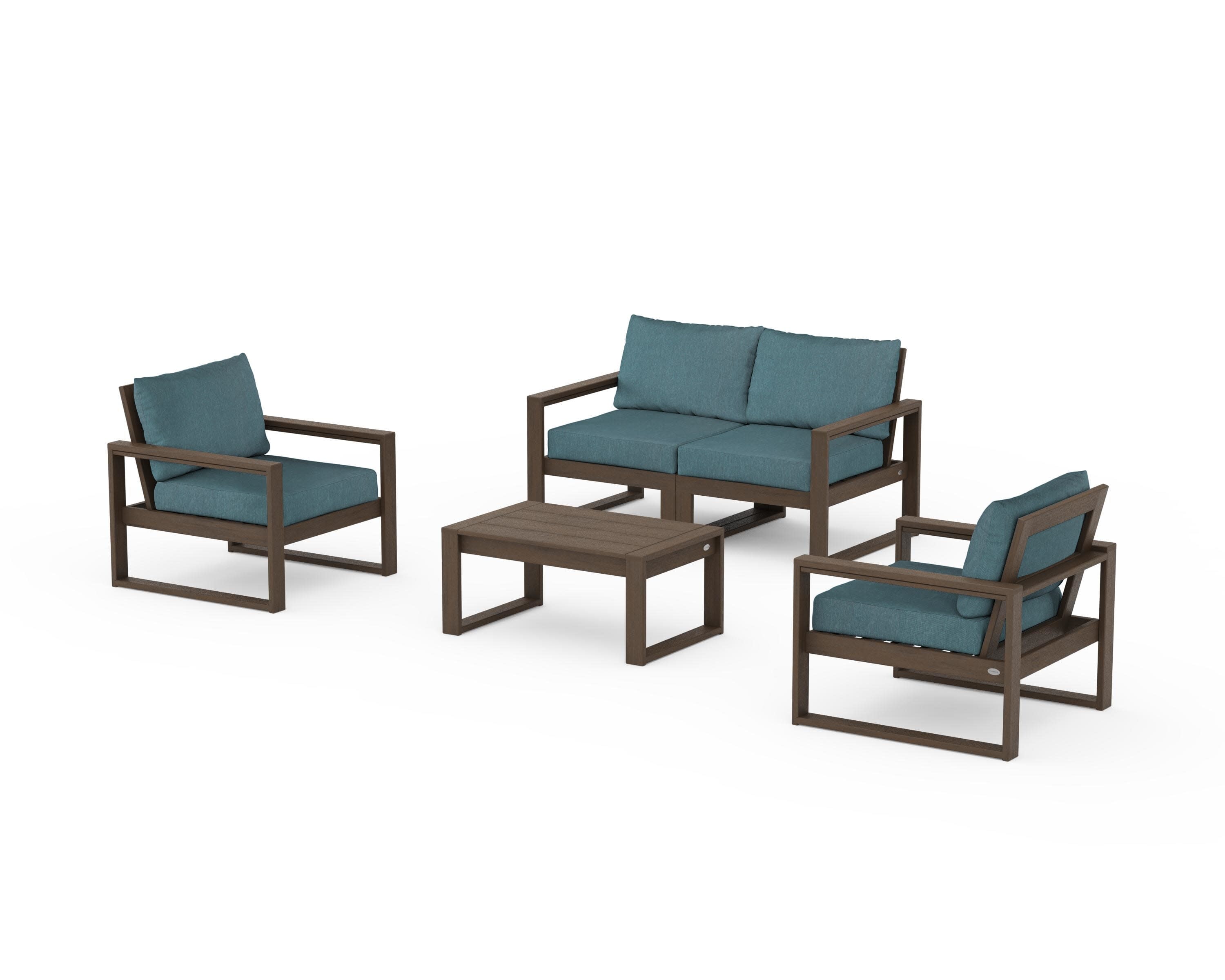 EDGE Sectional 4-Piece Deep Seating Set with Loveseat in Kona / Ocean Teal