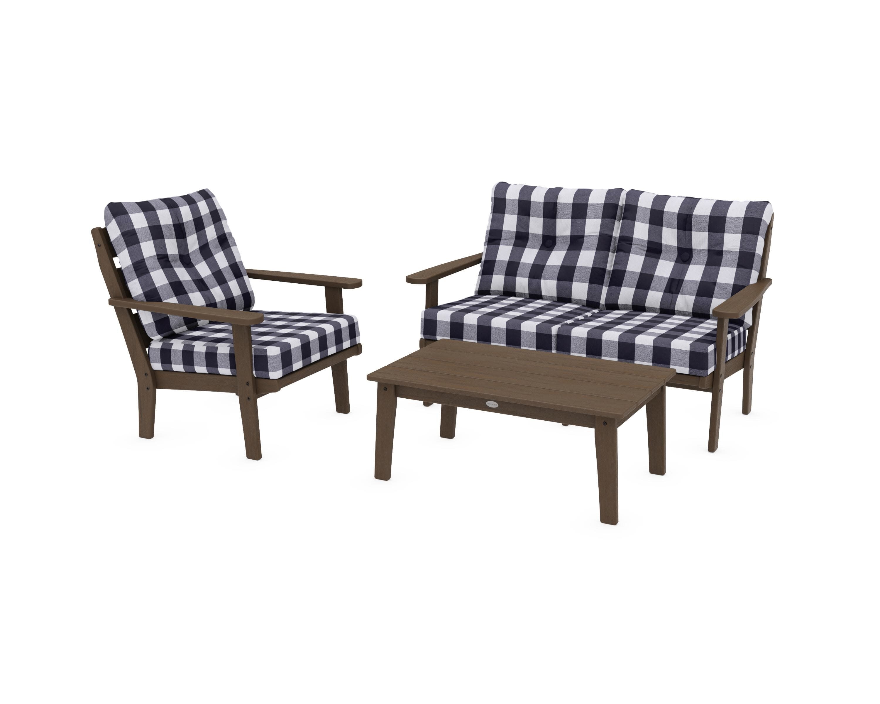 Lakeside 3-Piece Deep Seating Set in Kona / Buffalo Plaid Navy