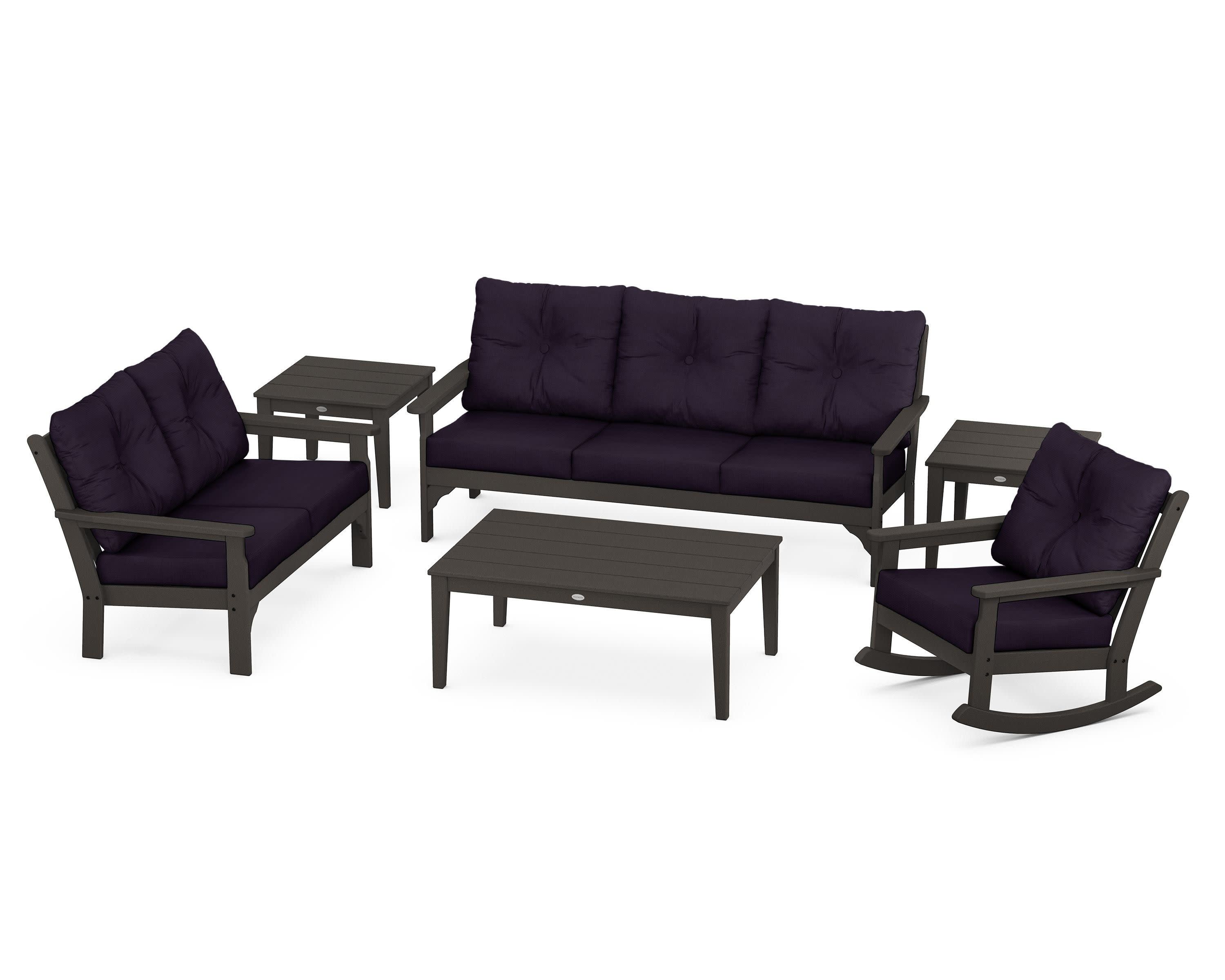 Vineyard 6-Piece Deep Seating Set in Vintage Coffee / Navy Linen