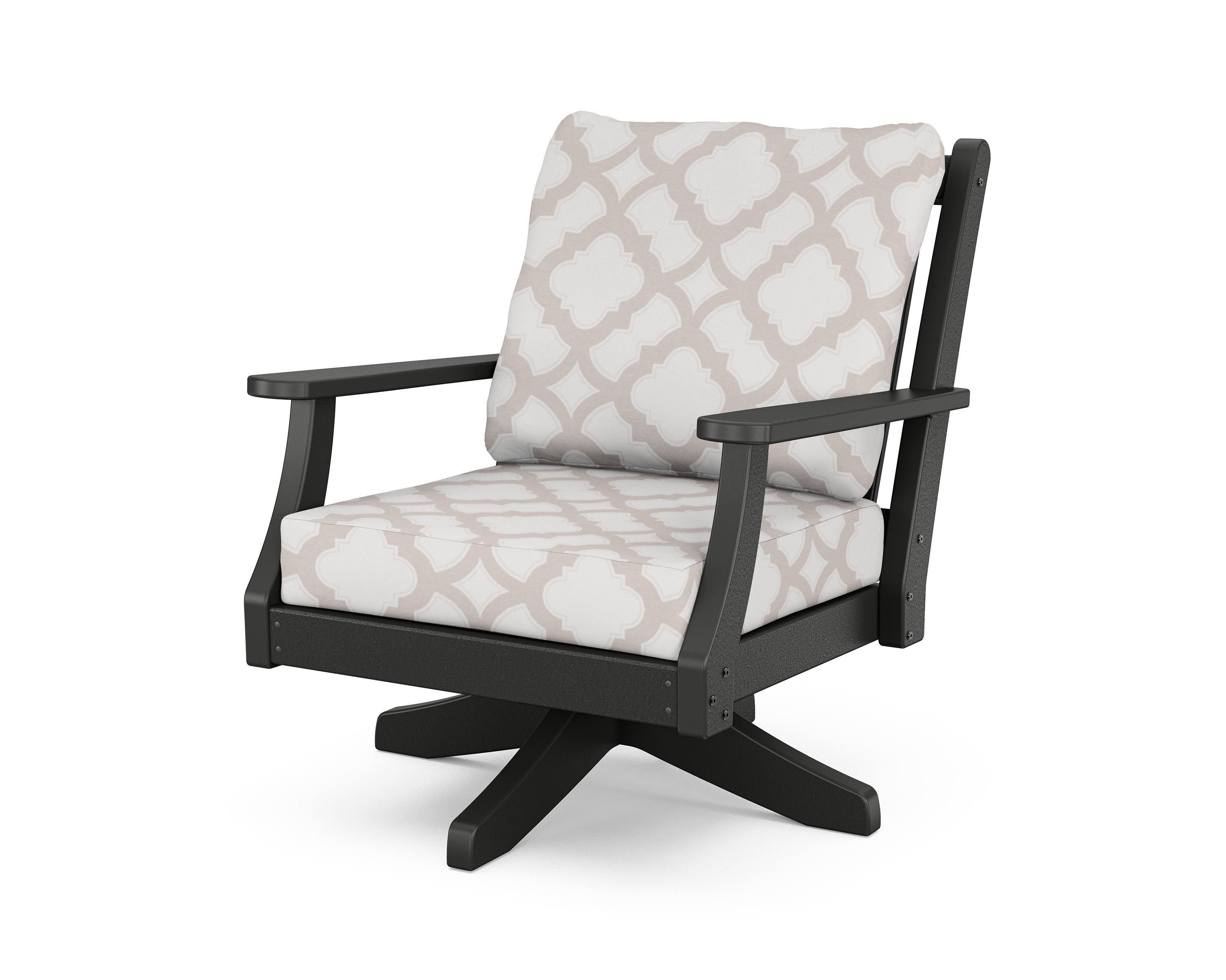 Wovendale Deep Seating Swivel Chair in Black / Trellis Dune Burlap