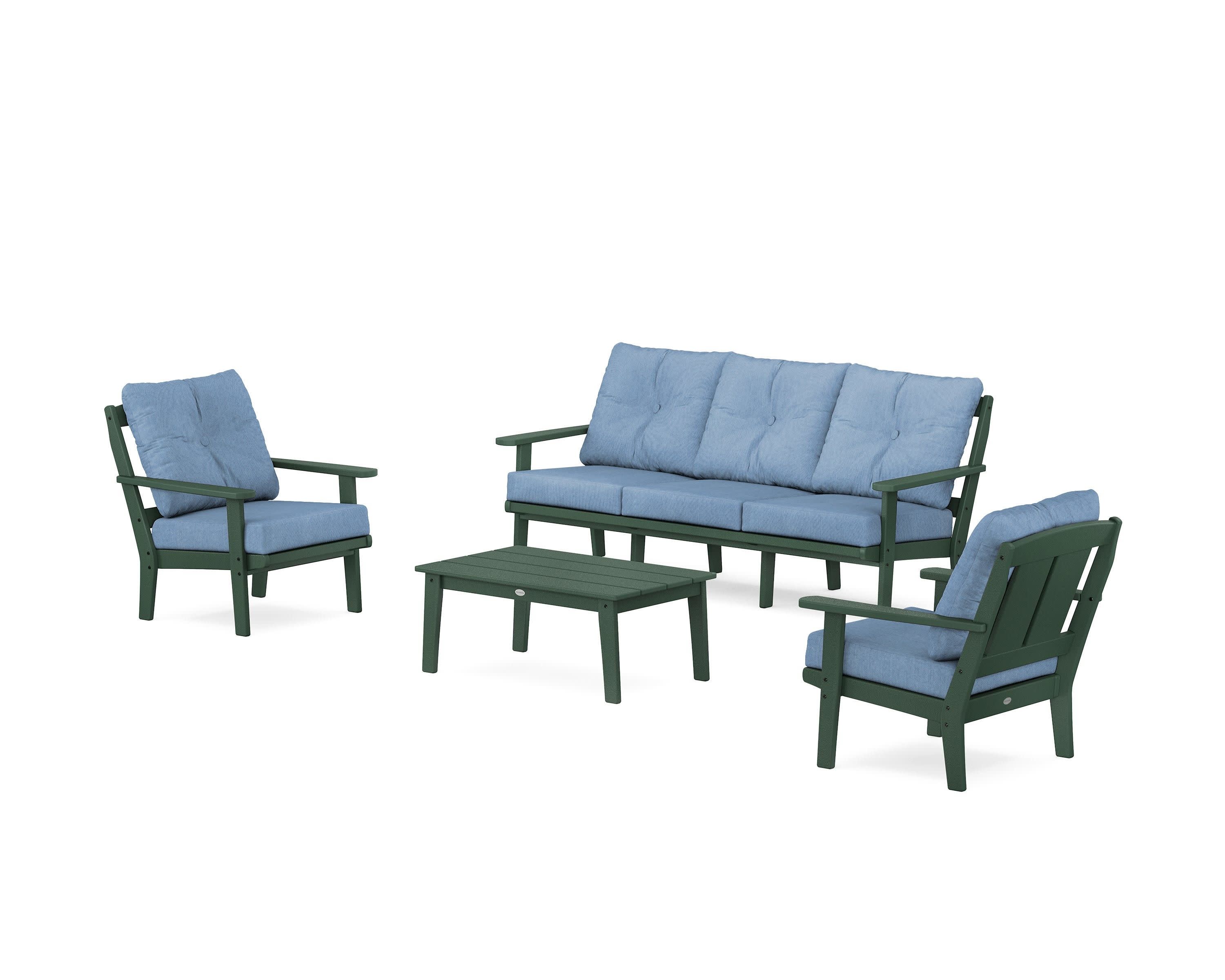 Mission 4-Piece Deep Seating Set with Sofa in Green / Sky Blue