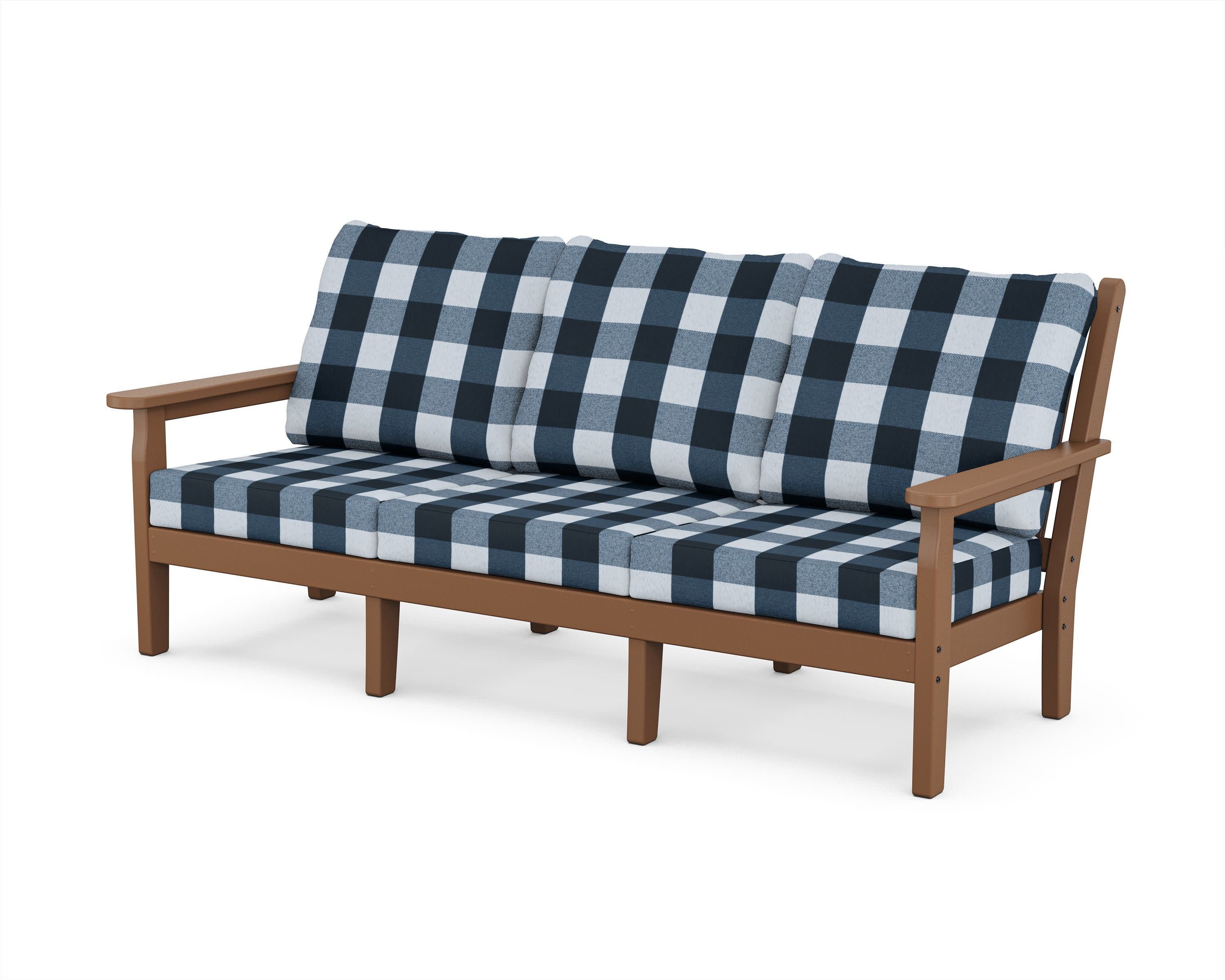 Chippendale Deep Seating Sofa in Teak / Buffalo Plaid Marine Indigo