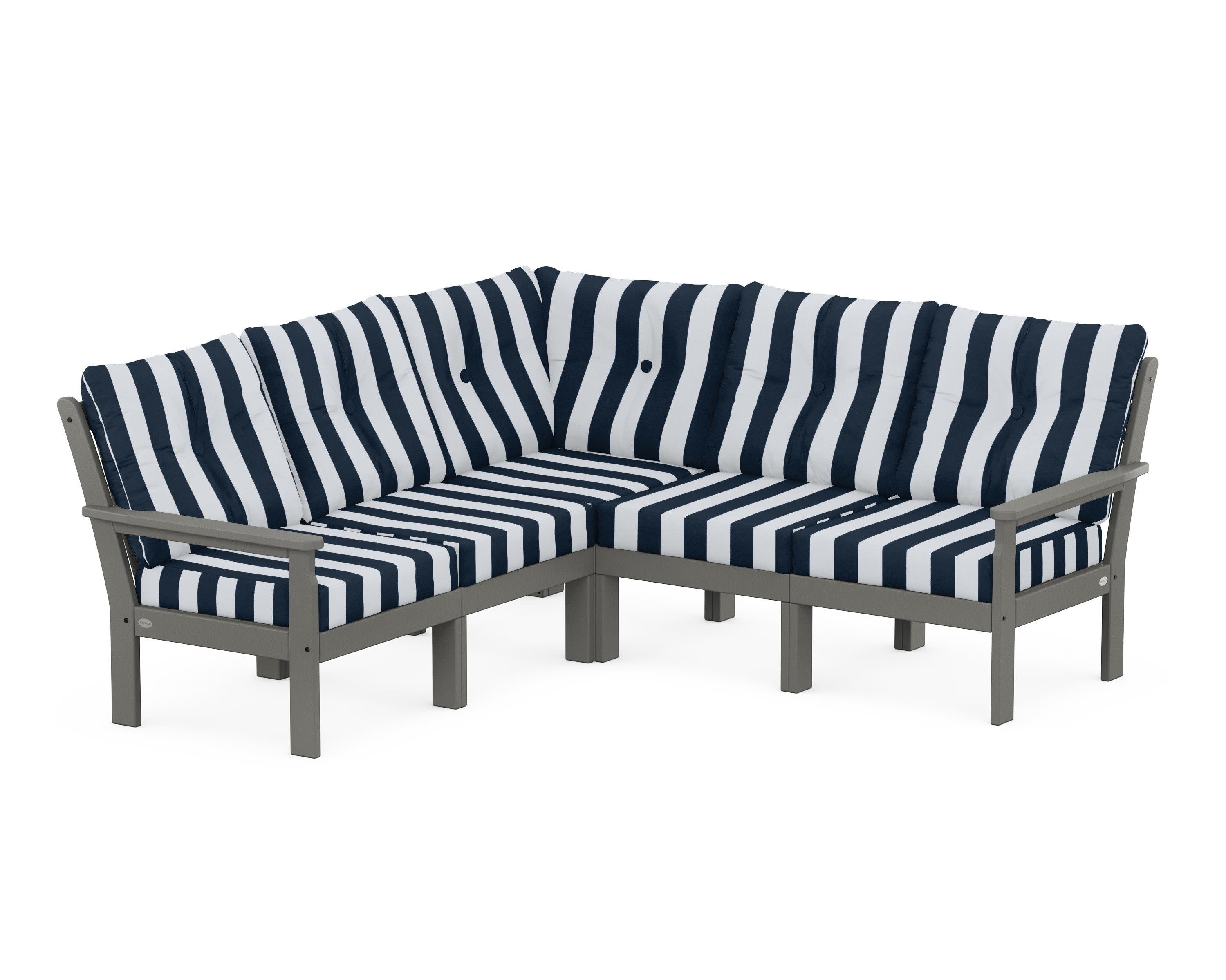 Vineyard 5-Piece Sectional in Slate Grey / Cabana Stripe Marine Indigo
