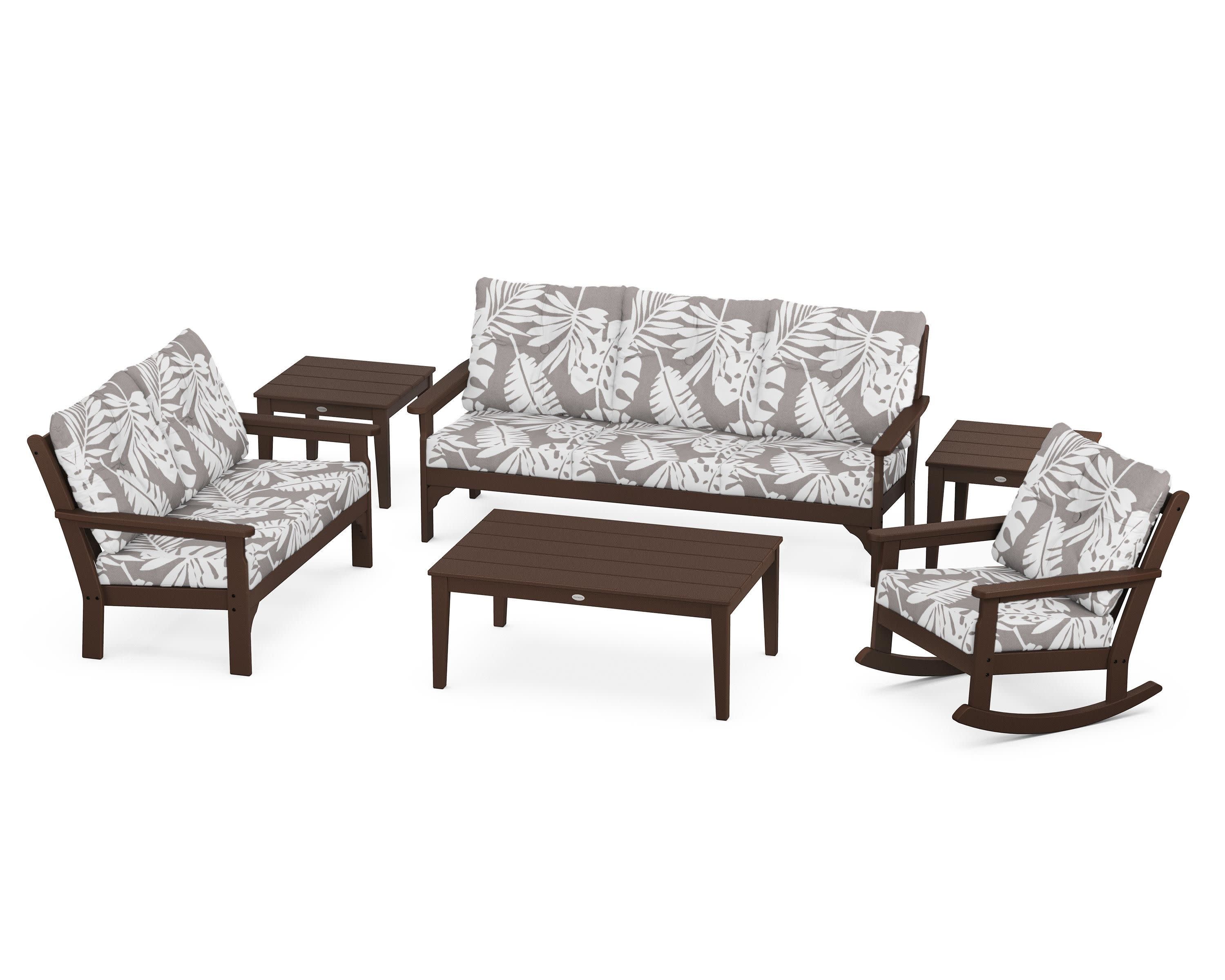 Vineyard 6-Piece Deep Seating Set in Mahogany / Leaf Grey Mist