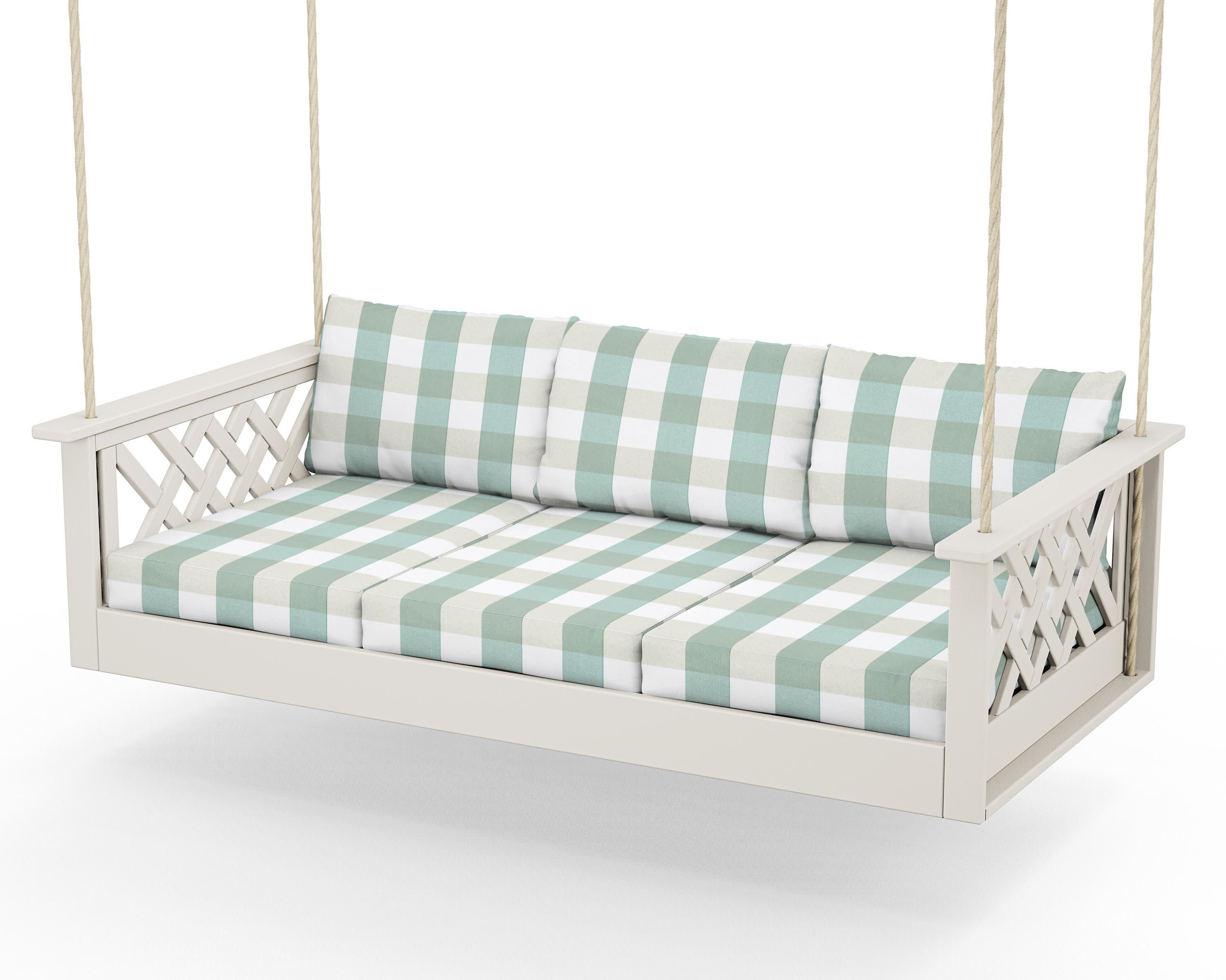 Wovendale Daybed Swing in Sand / Buffalo Plaid Glacier Spa