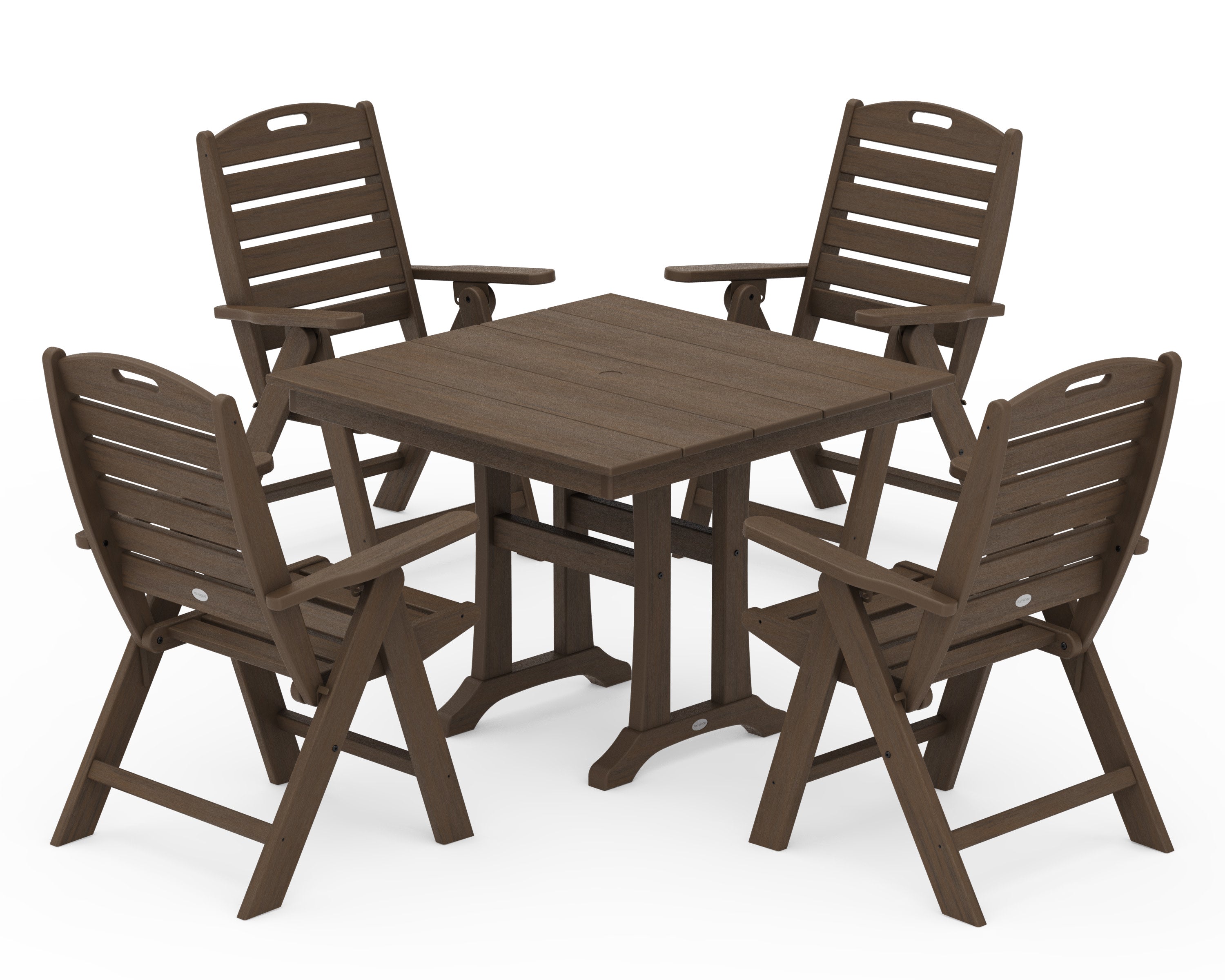 Nautical Folding Highback Chair 5-Piece Farmhouse Trestle Dining Set in Kona
