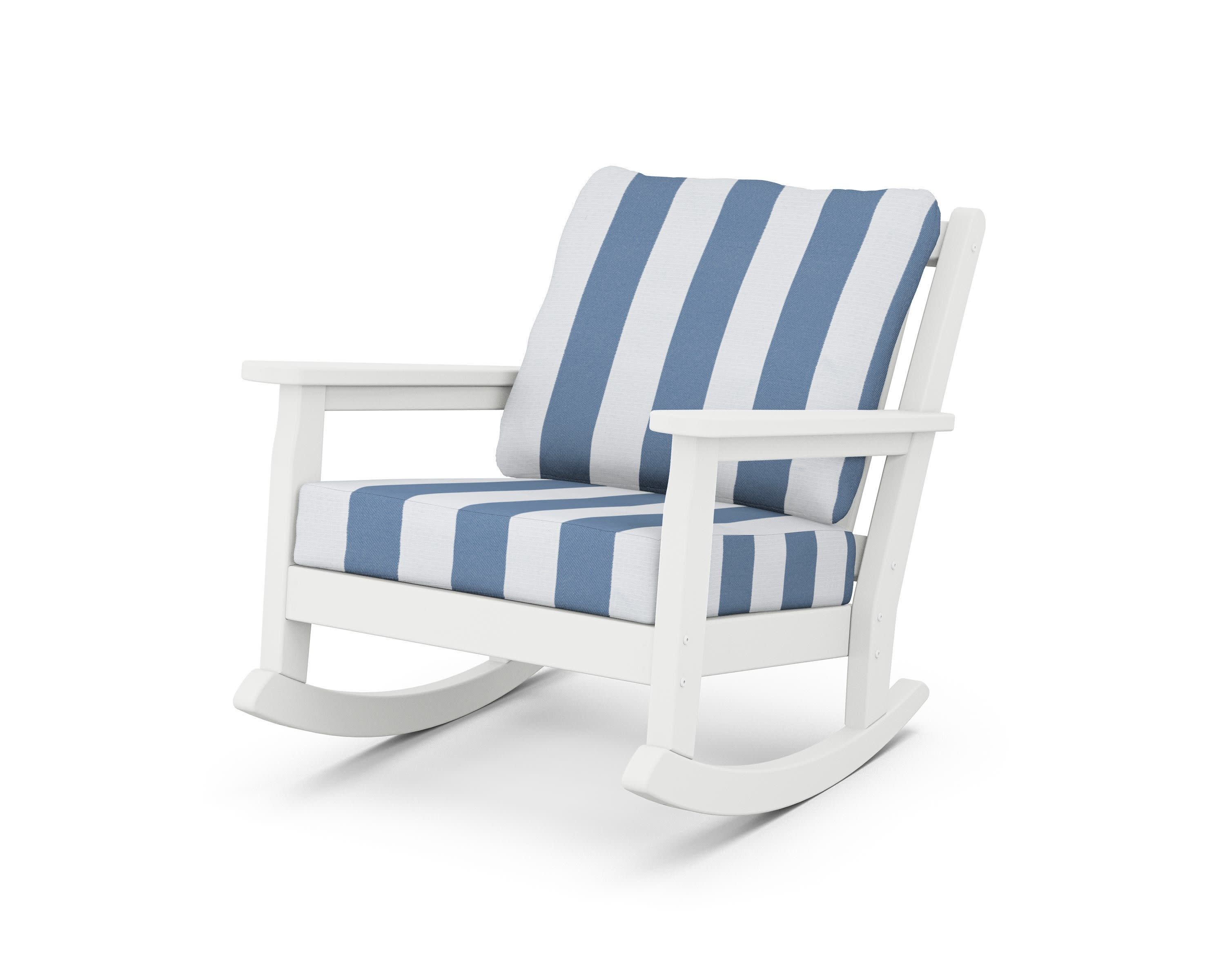 Chippendale Deep Seating Rocking Chair in White / Cabana Stripe Sky Blue