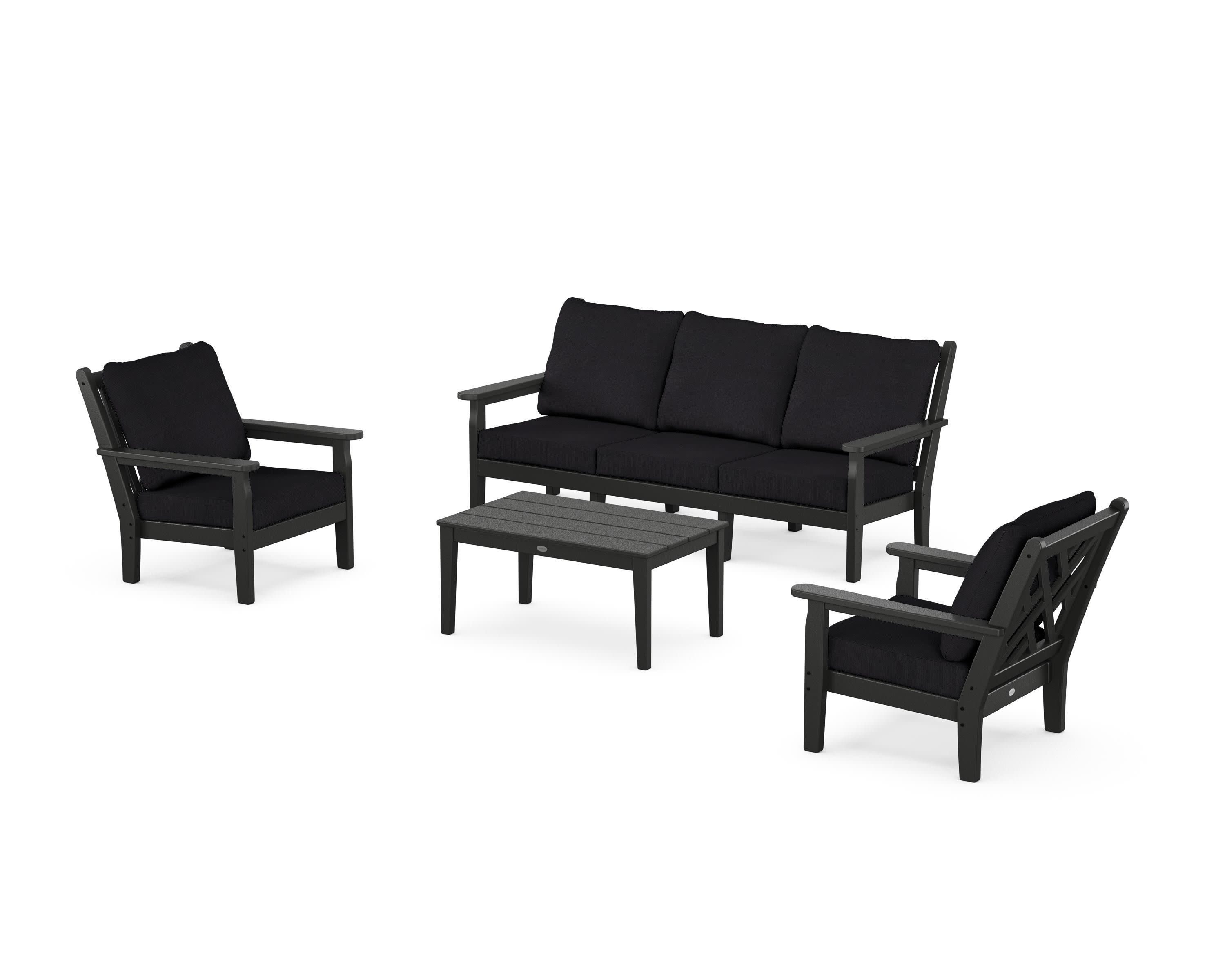 Chippendale 4-Piece Deep Seating Set with Sofa in Black / Midnight Linen