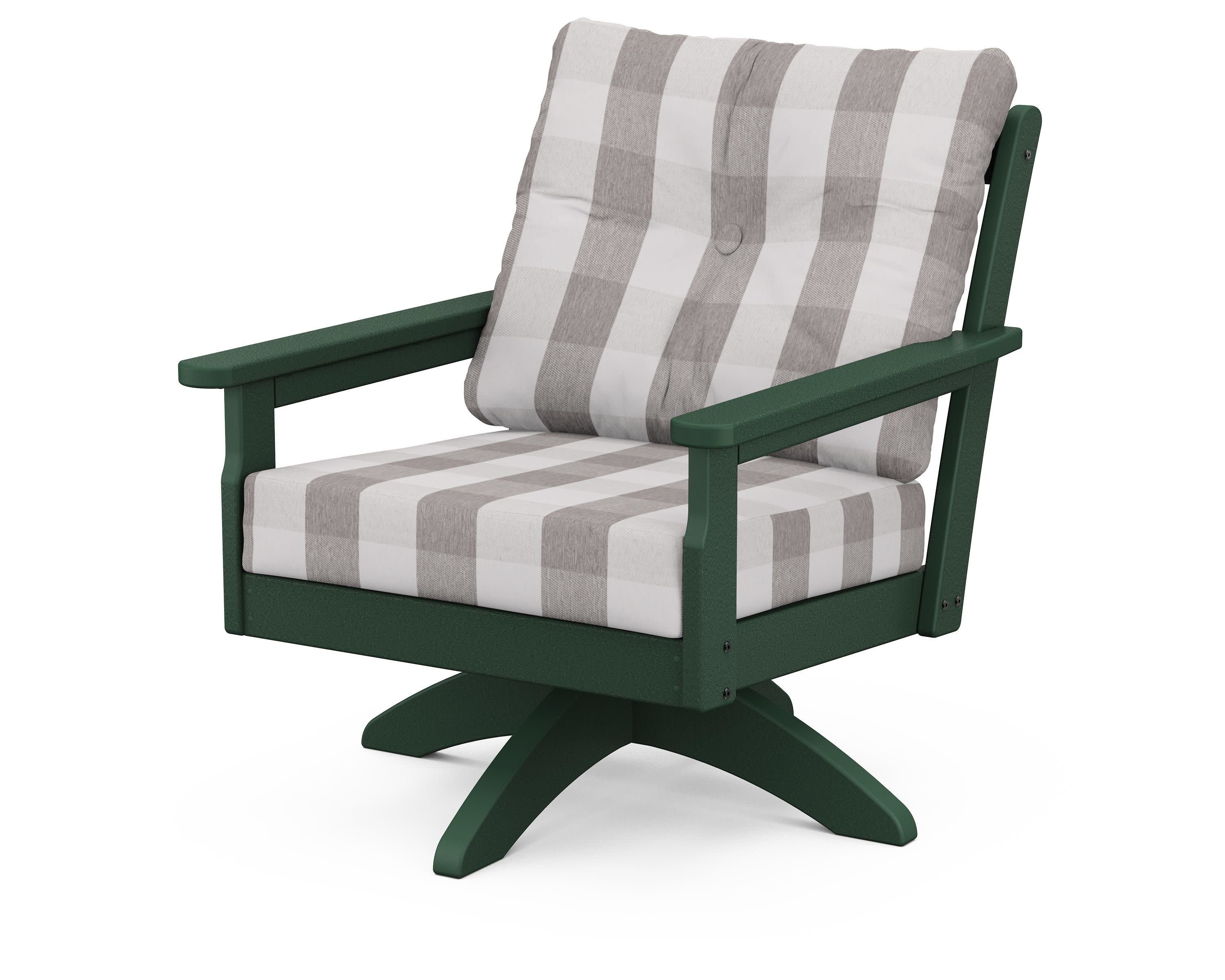 Vineyard Deep Seating Swivel Chair in Green / Buffalo Plaid Grey Mist