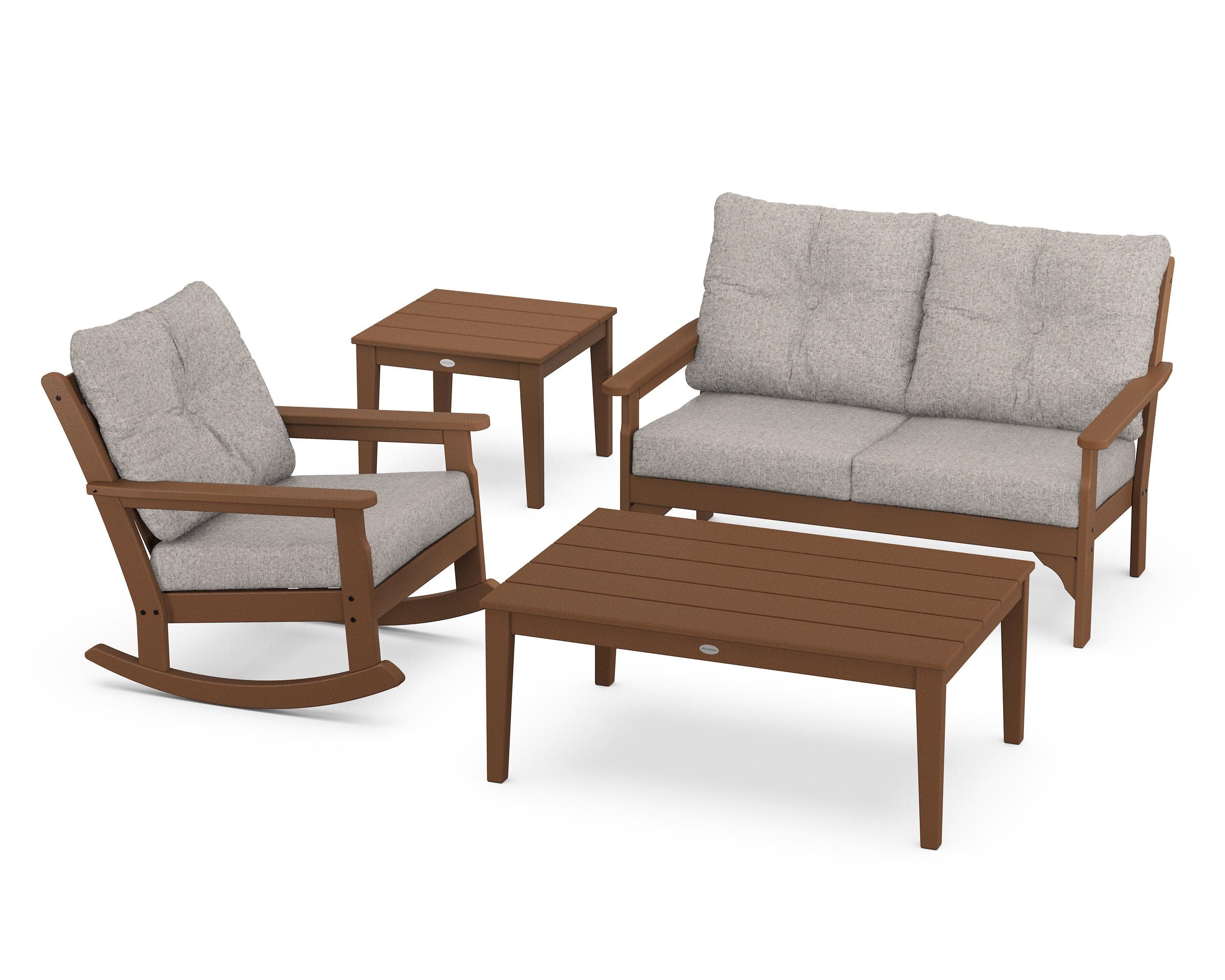 Vineyard 4-Piece Deep Seating Rocker Set in Teak / Weathered Tweed