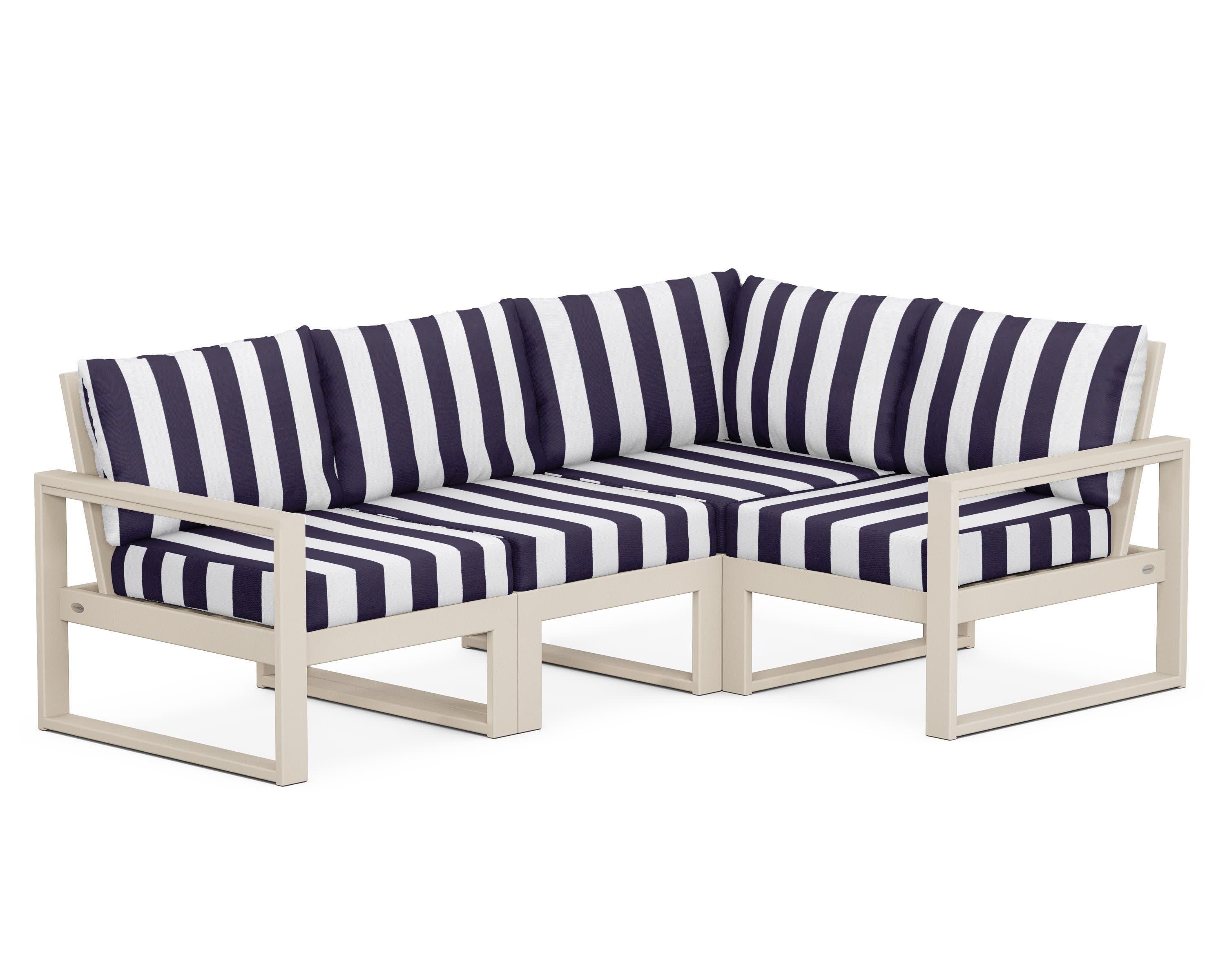 EDGE 4-Piece Modular Deep Seating Set in Sand / Cabana Stripe Navy