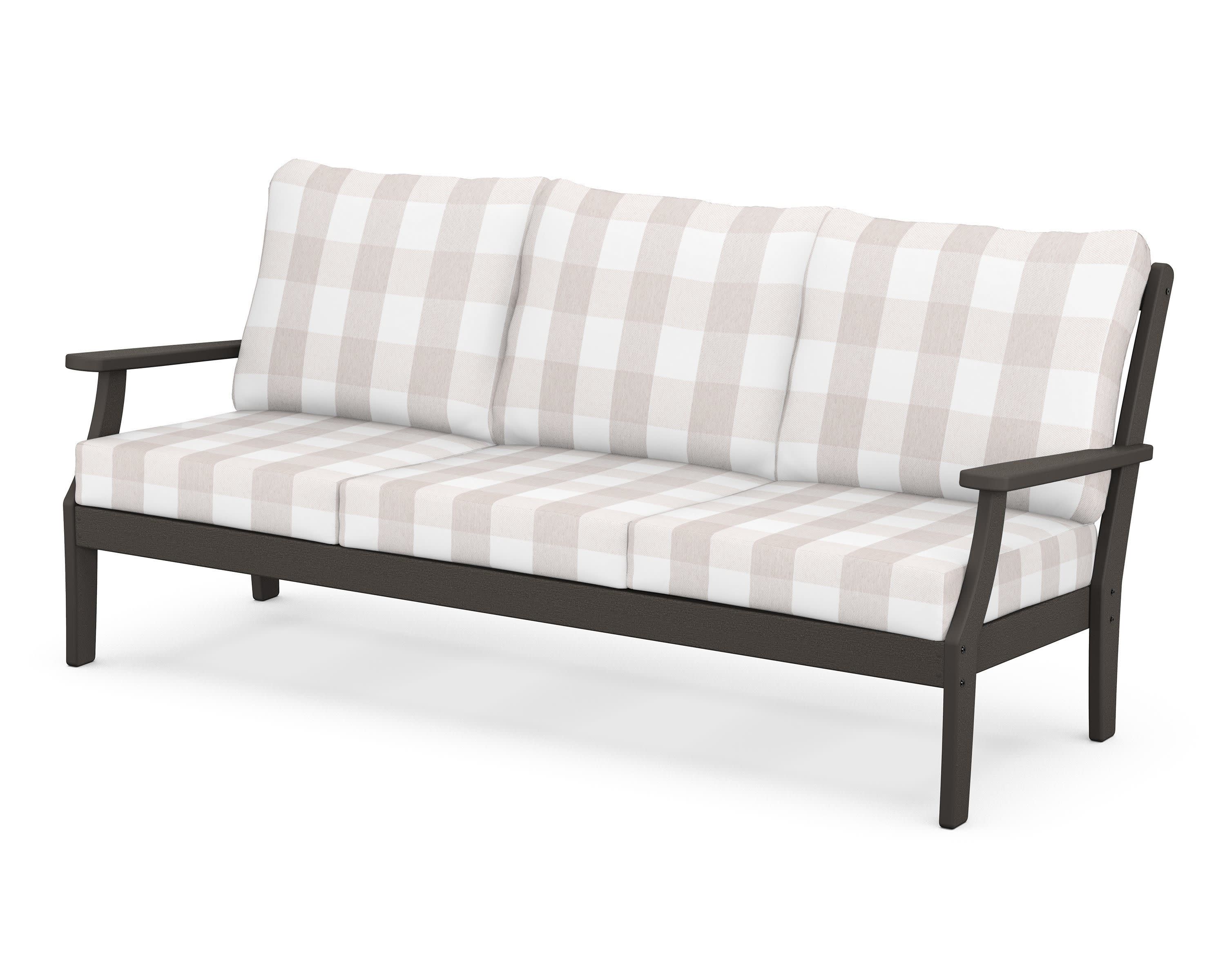 Braxton Deep Seating Sofa in Vintage Coffee / Buffalo Plaid Dune Burlap