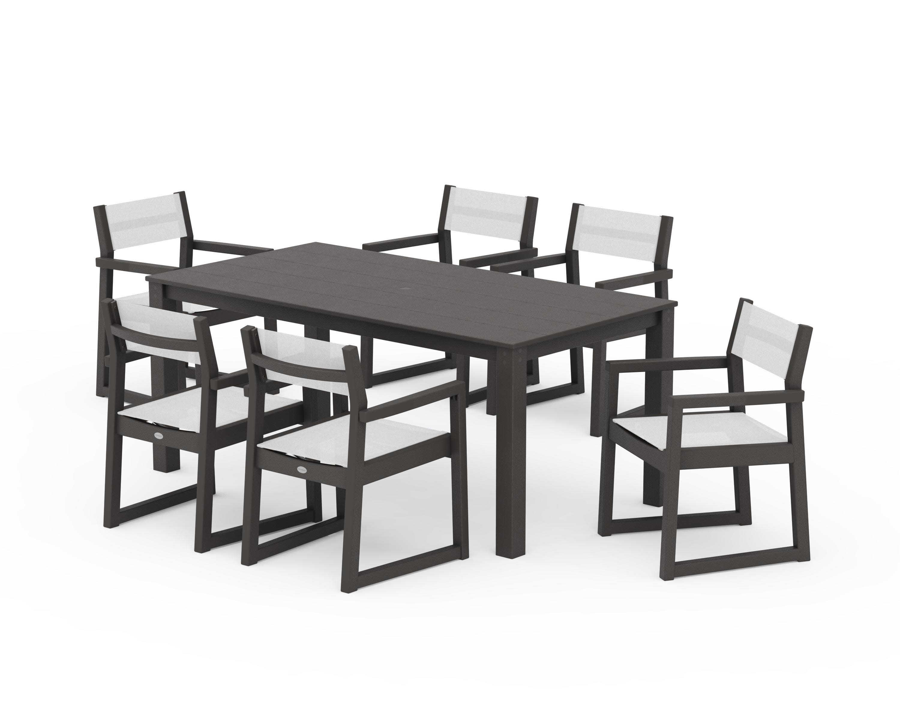EDGE Sling Arm Chair 7-Piece Parsons Dining Set in Vintage Coffee / White Sling