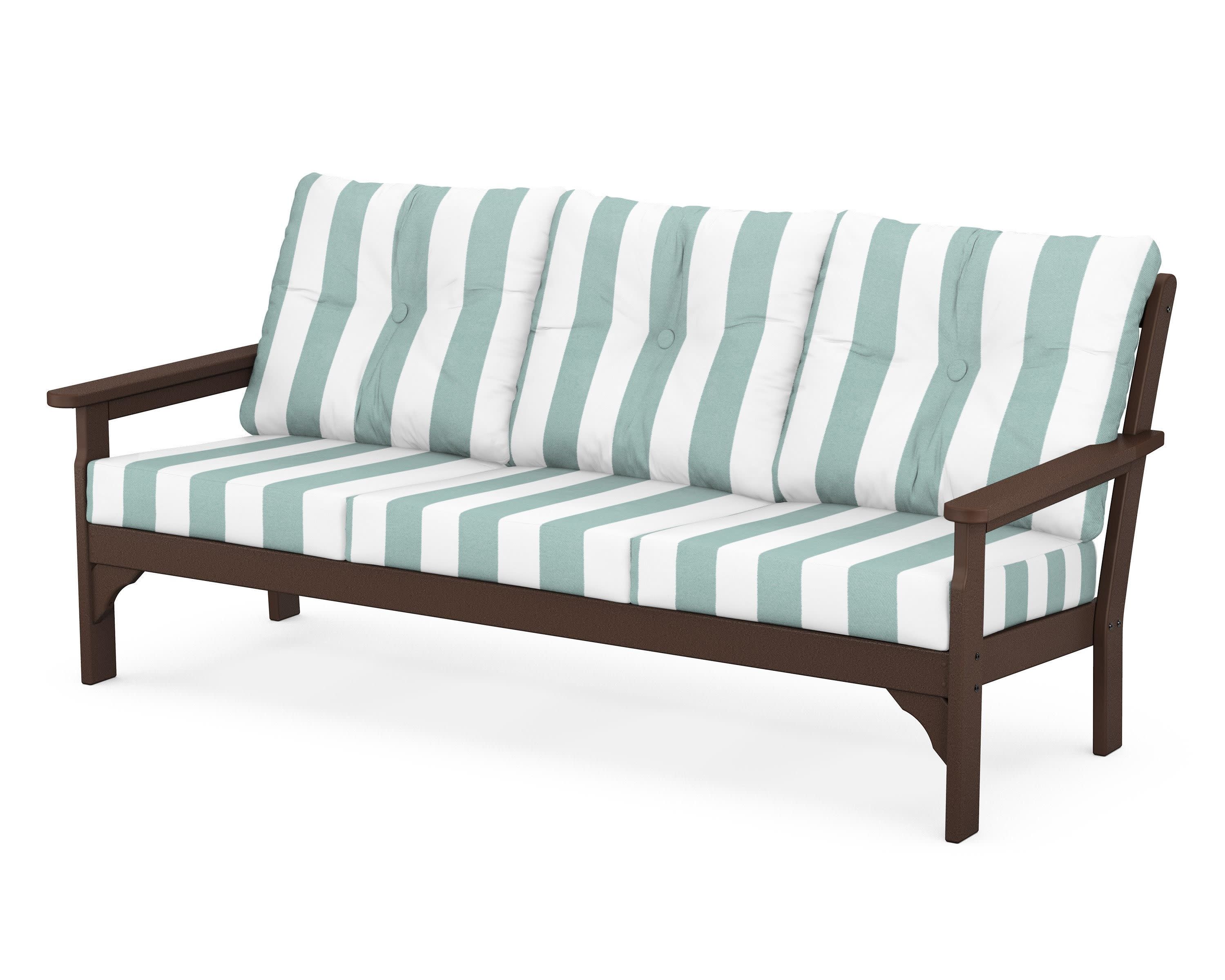 Vineyard Deep Seating Sofa in Mahogany / Cabana Stripe Glacier Spa