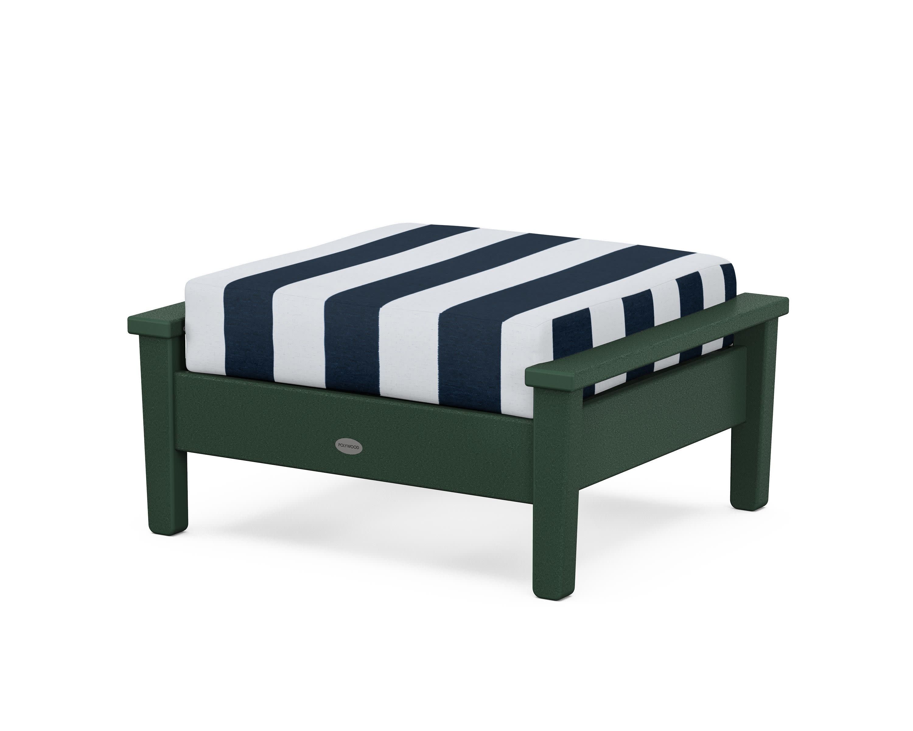 Prescott Deep Seating Ottoman in Green / Cabana Stripe Marine Indigo