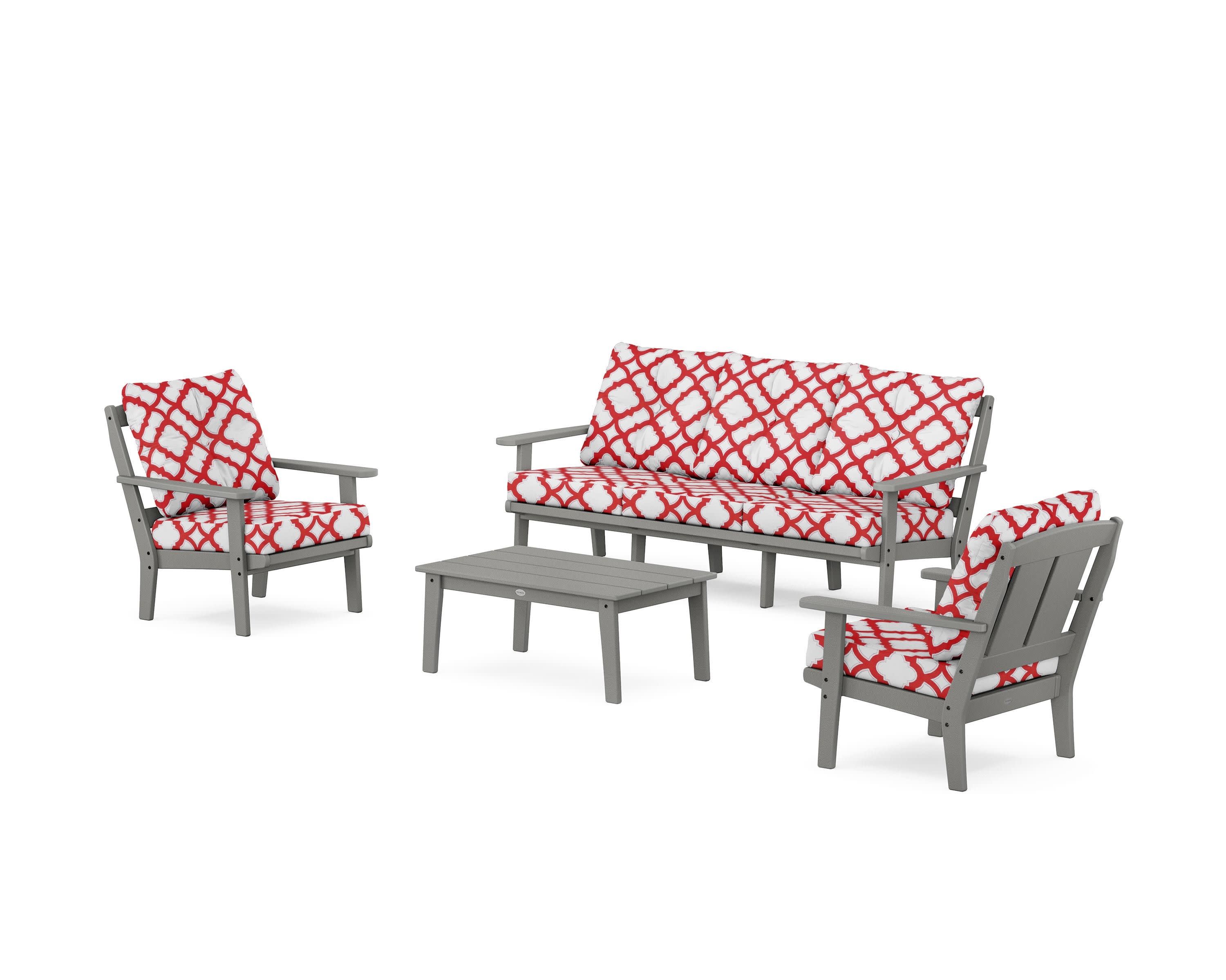 Mission 4-Piece Deep Seating Set with Sofa in Slate Grey / Trellis Crimson