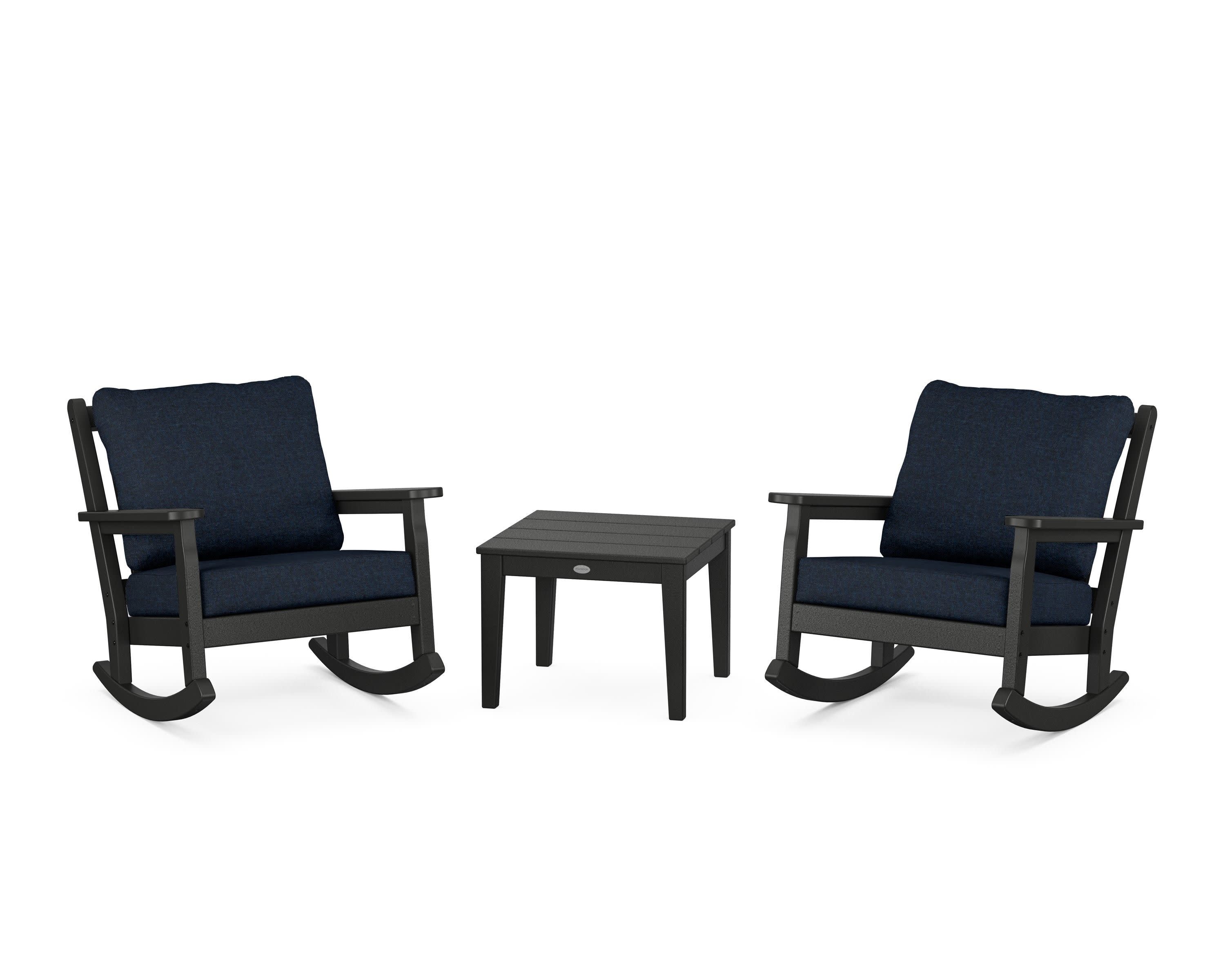 Chippendale 3-Piece Deep Seating Rocker Set in Black / Marine Indigo