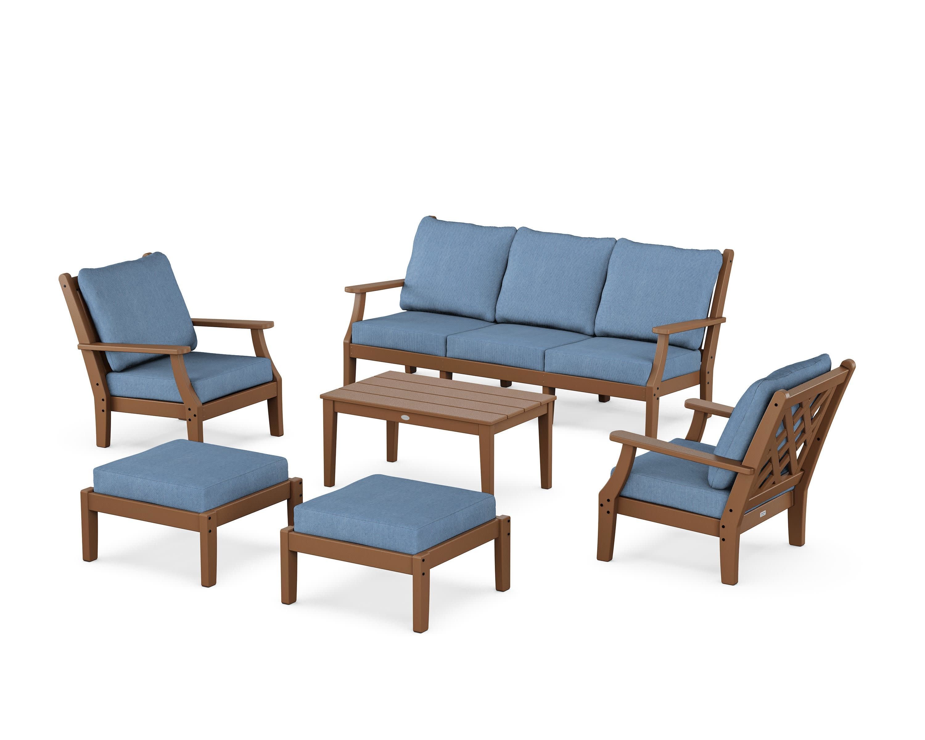 Wovendale 6-Piece Lounge Sofa Set in Teak / Sky Blue