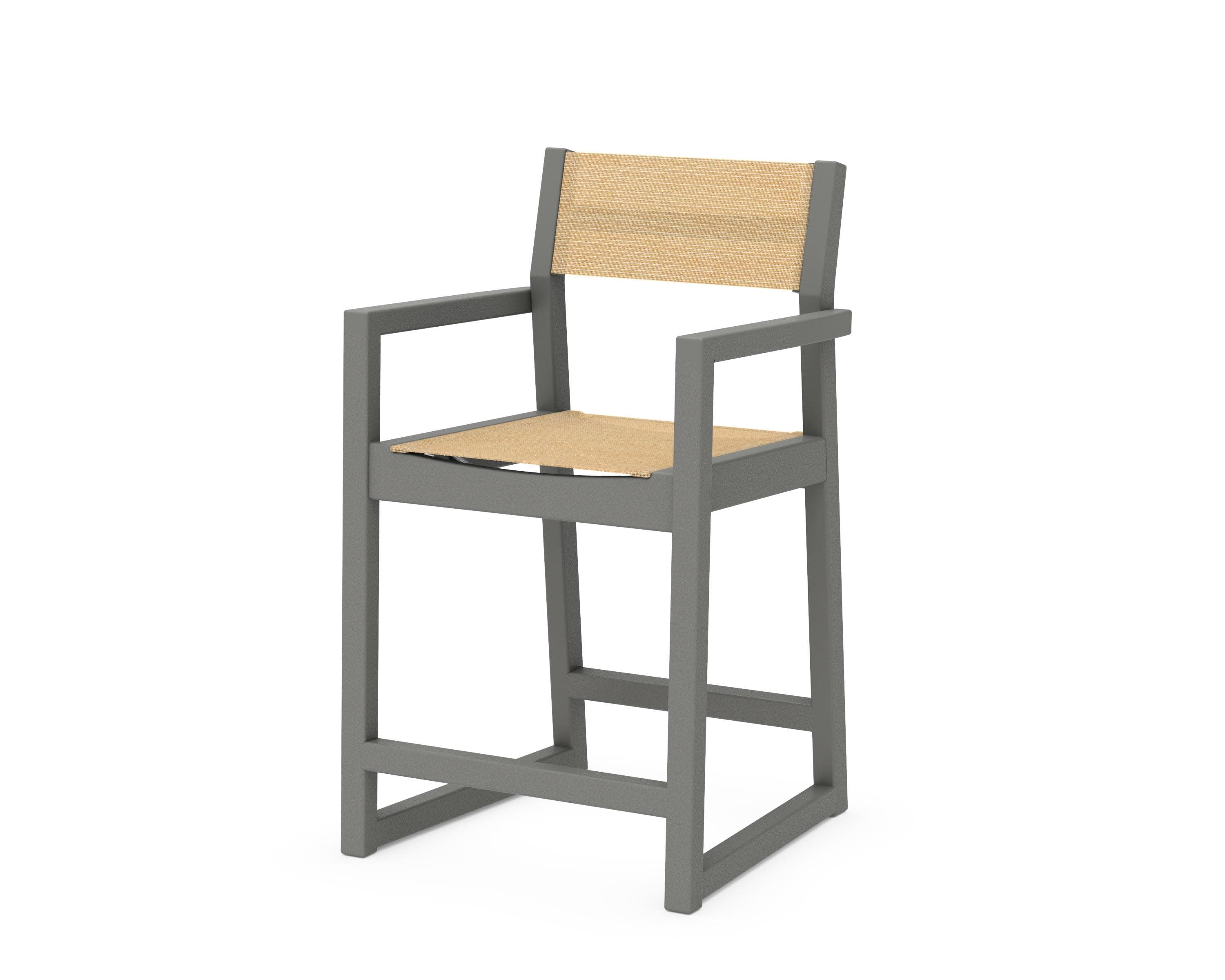 EDGE Sling Counter Arm Chair in Slate Grey / Dupioni Apricot Sling