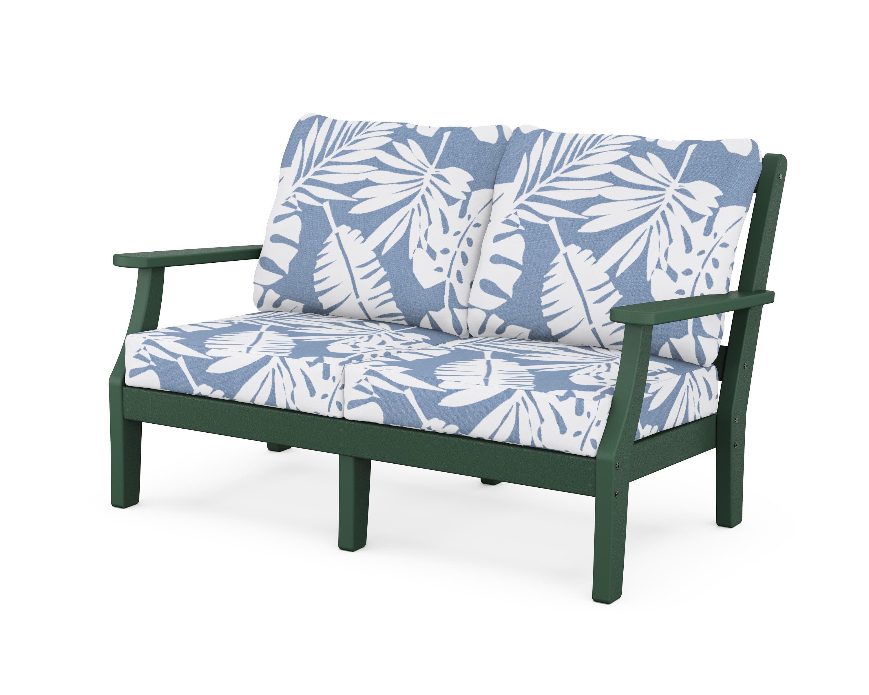 Chinoiserie Deep Seating Loveseat in Green / Leaf Sky Blue