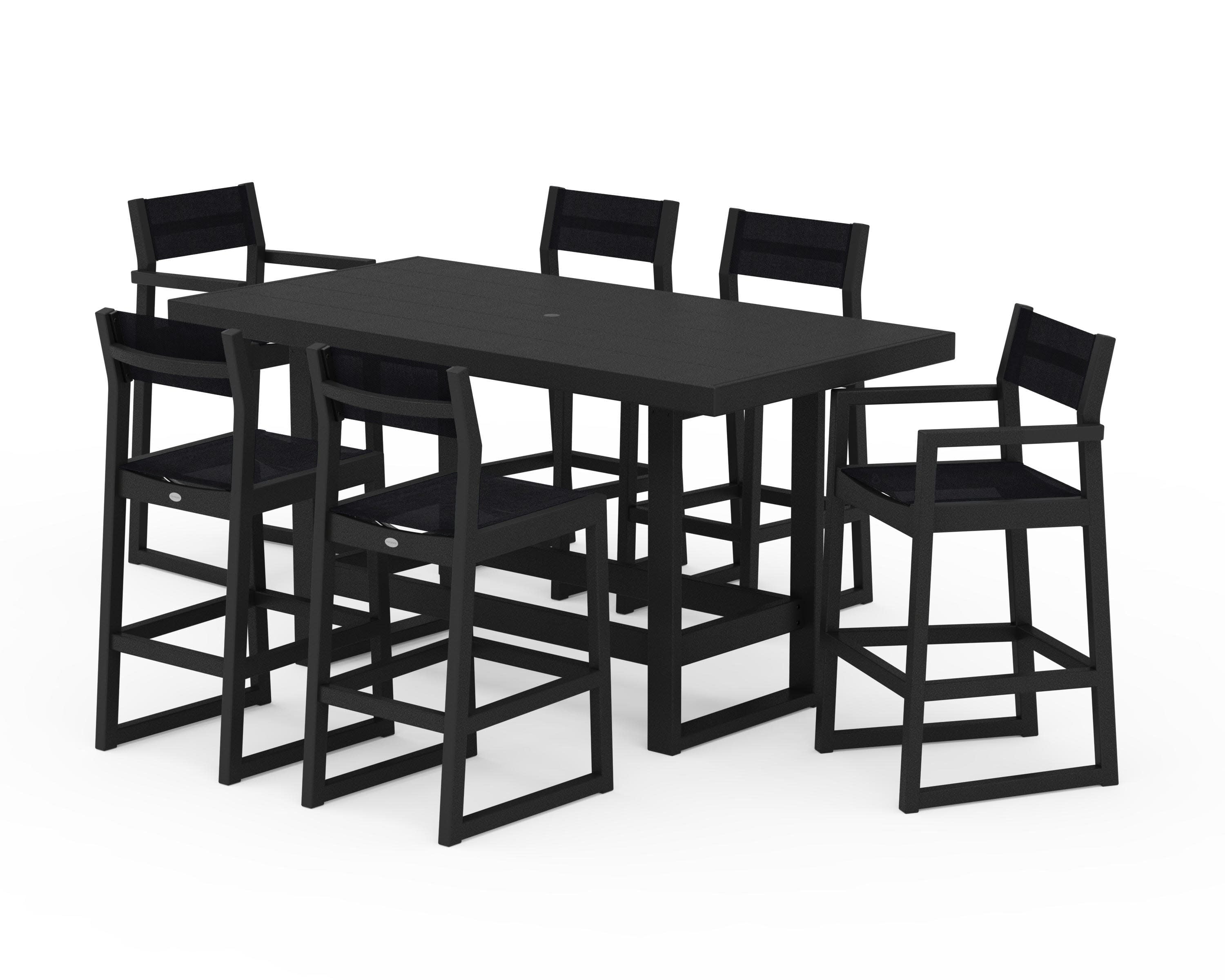 EDGE Sling 7-Piece Bar Table Set in Black / Black Sling