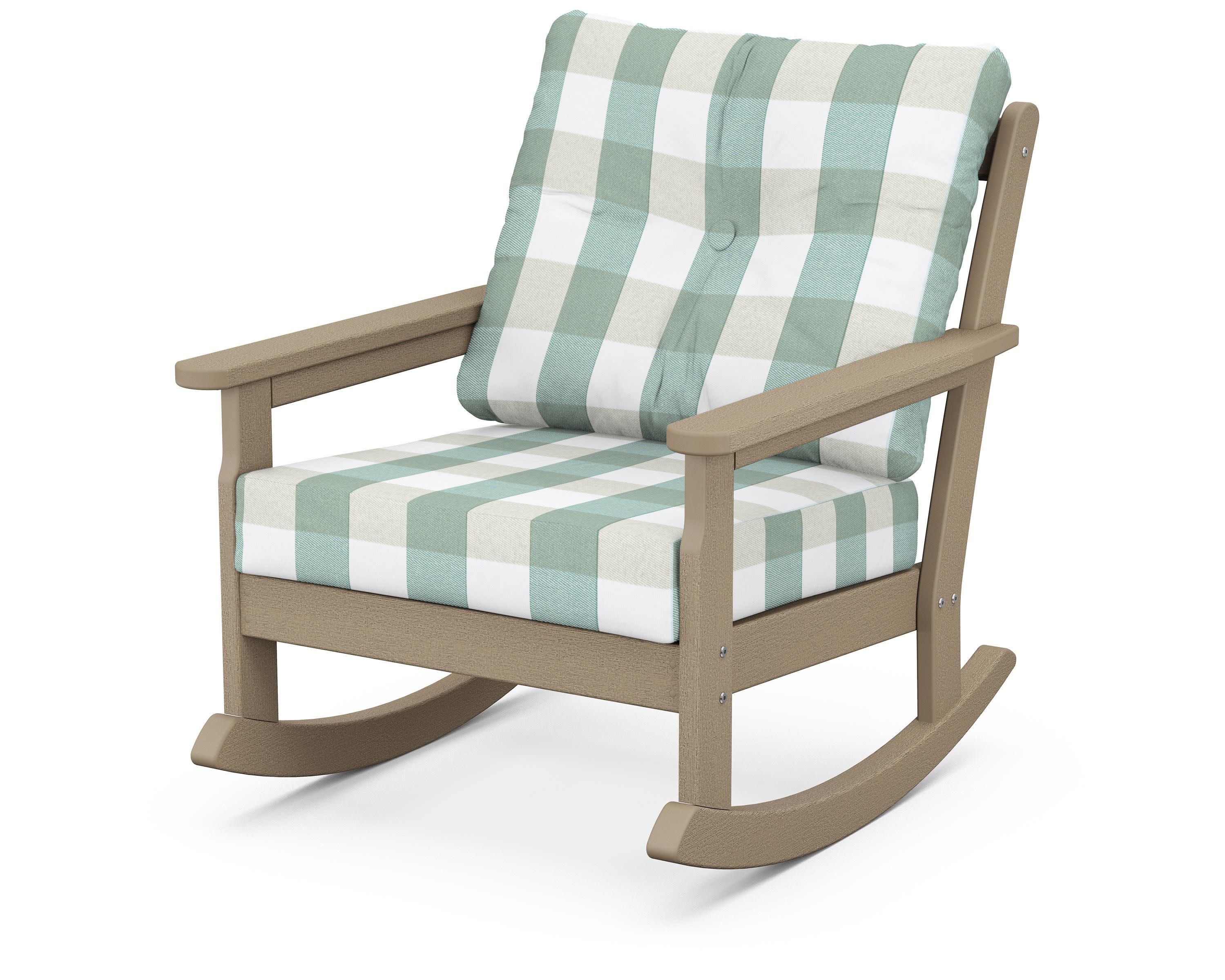 Vineyard Deep Seating Rocking Chair in Vintage Sahara / Buffalo Plaid Glacier Spa