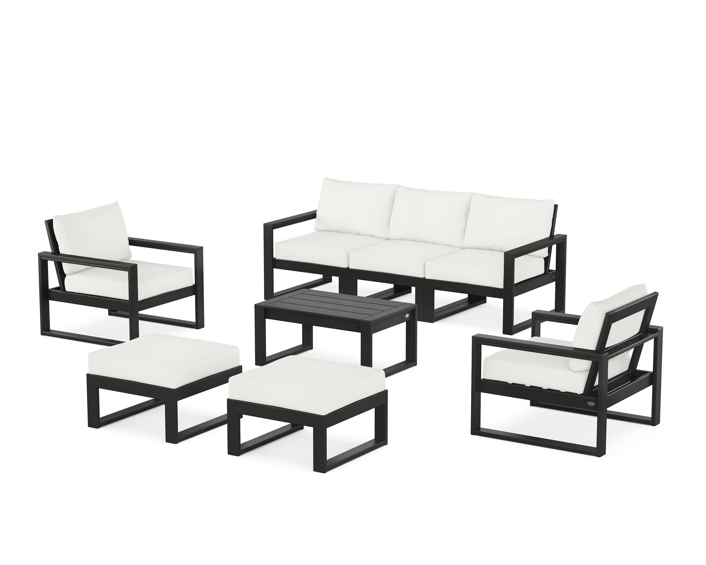 EDGE Sectional 8-Piece Lounge Sofa Set in Black / Natural Linen