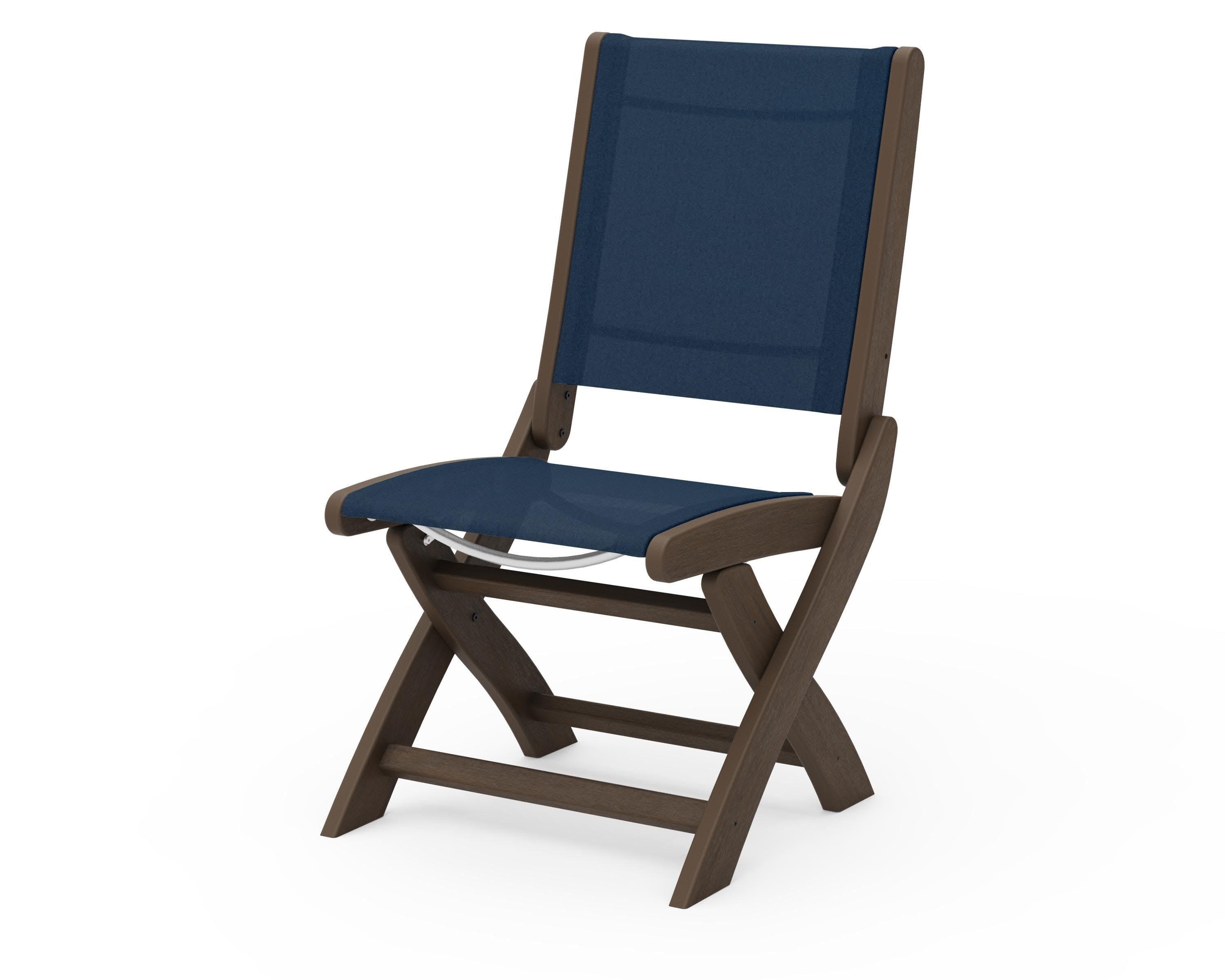 Coastal Folding Side Chair in Kona / Navy Blue Sling