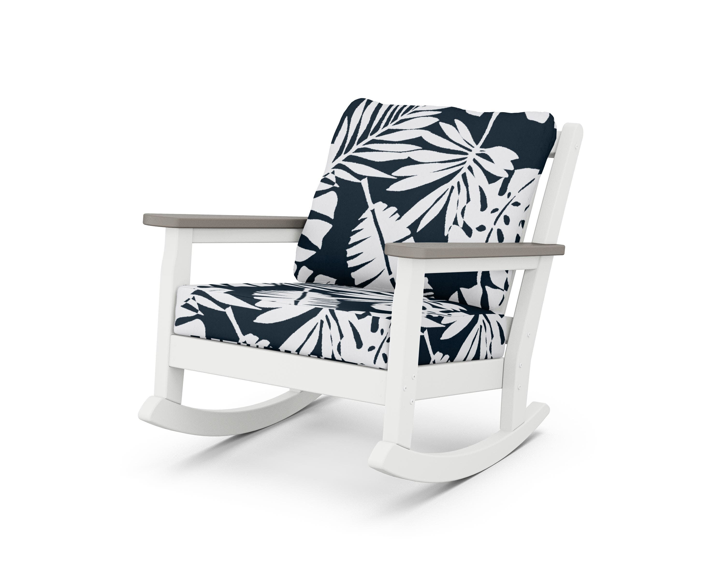 Chippendale Deep Seating Rocking Chair in White / Driftwood / Leaf Marine Indigo