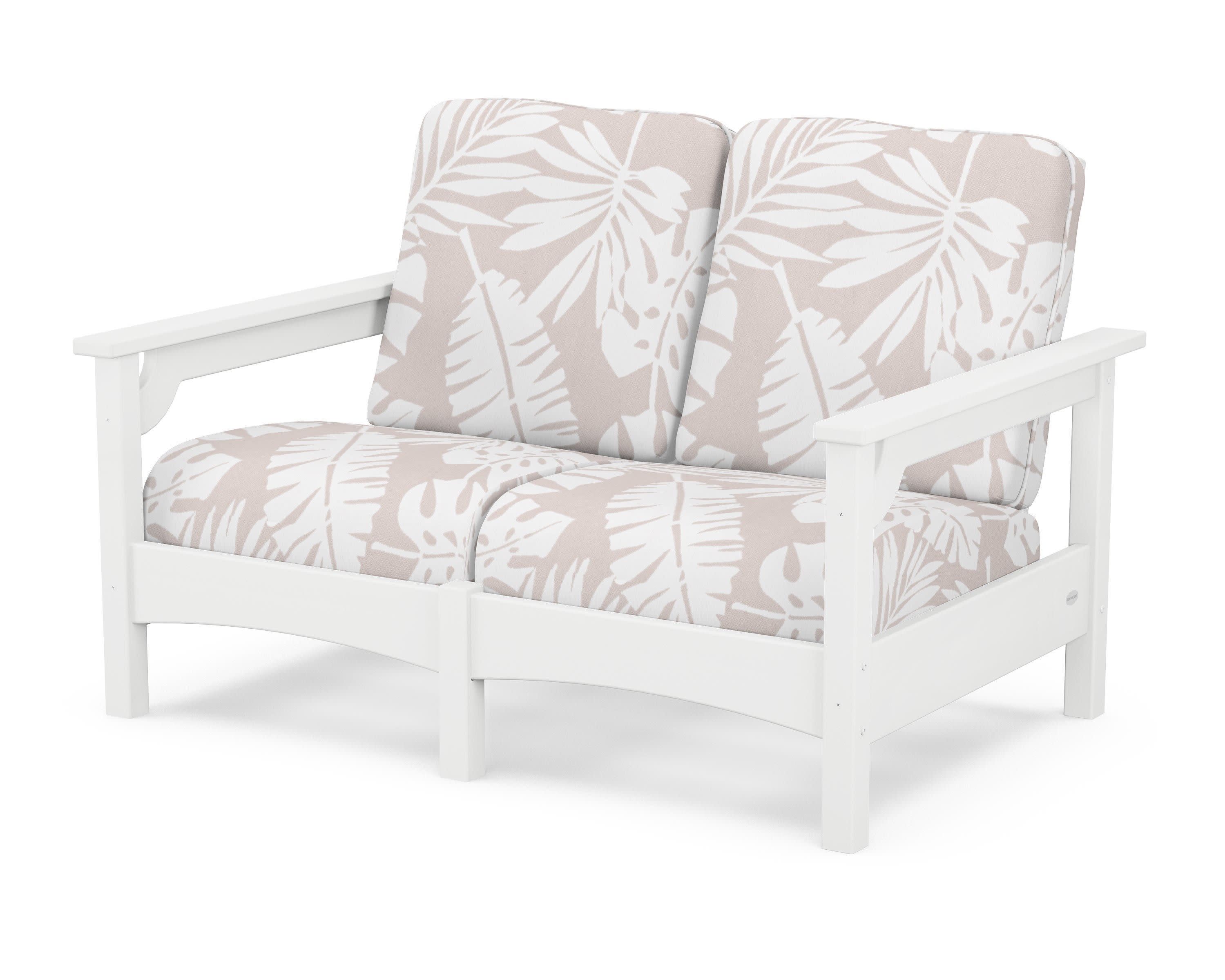Club Loveseat in White / Leaf Dune Burlap
