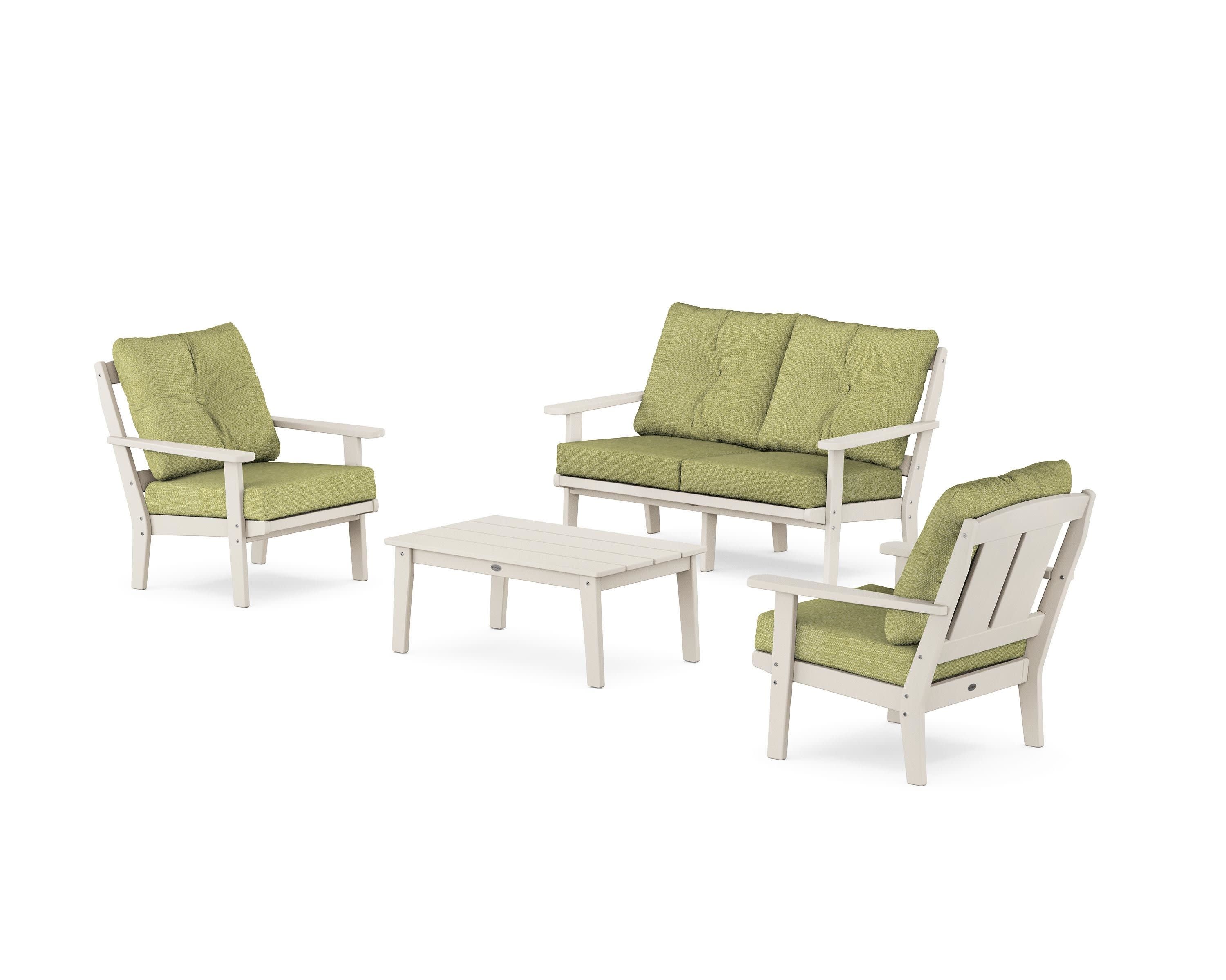 Mission 4-Piece Deep Seating Set with Loveseat in Sand / Chartreuse Boucle