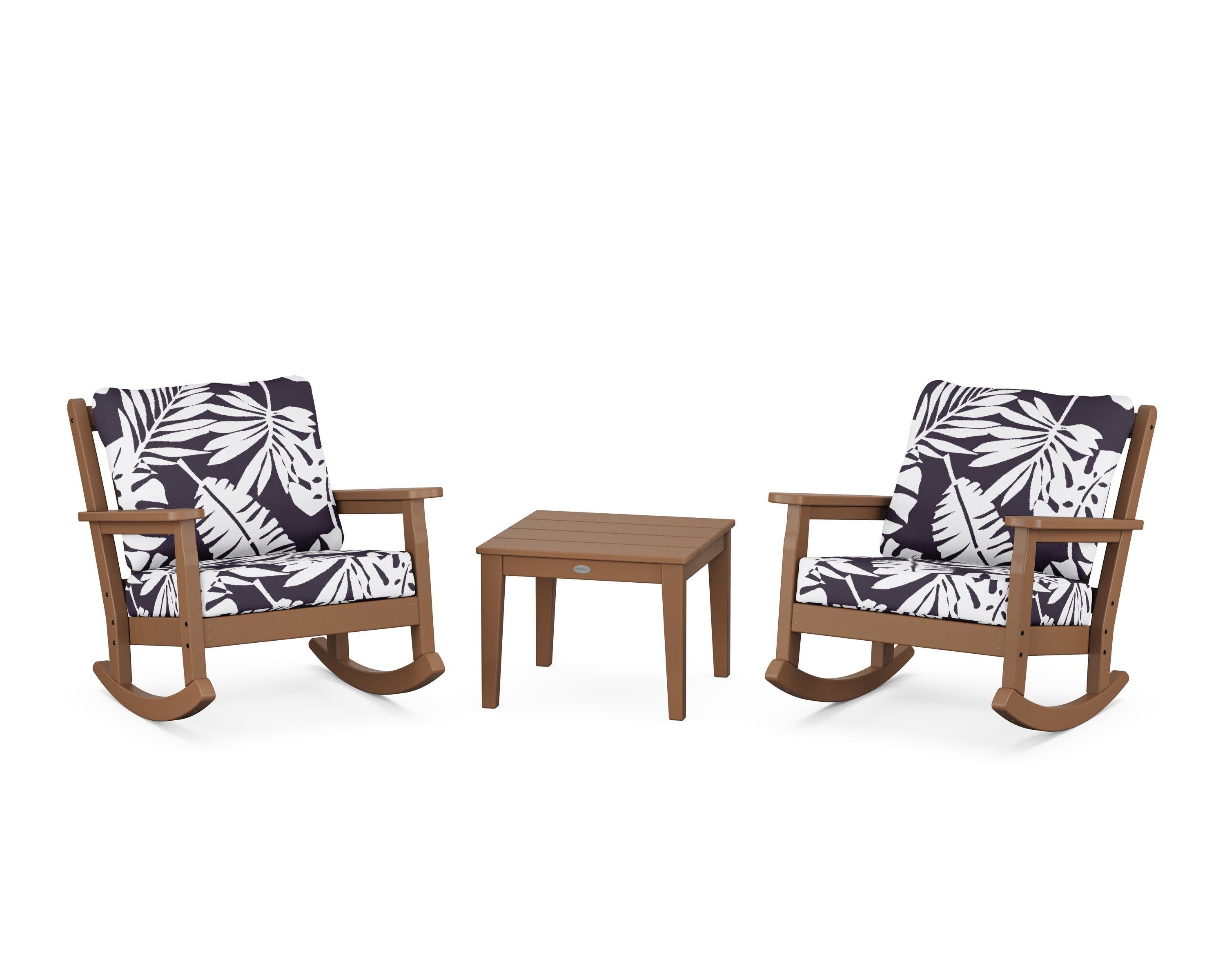 Chippendale 3-Piece Deep Seating Rocker Set in Teak / Leaf Navy