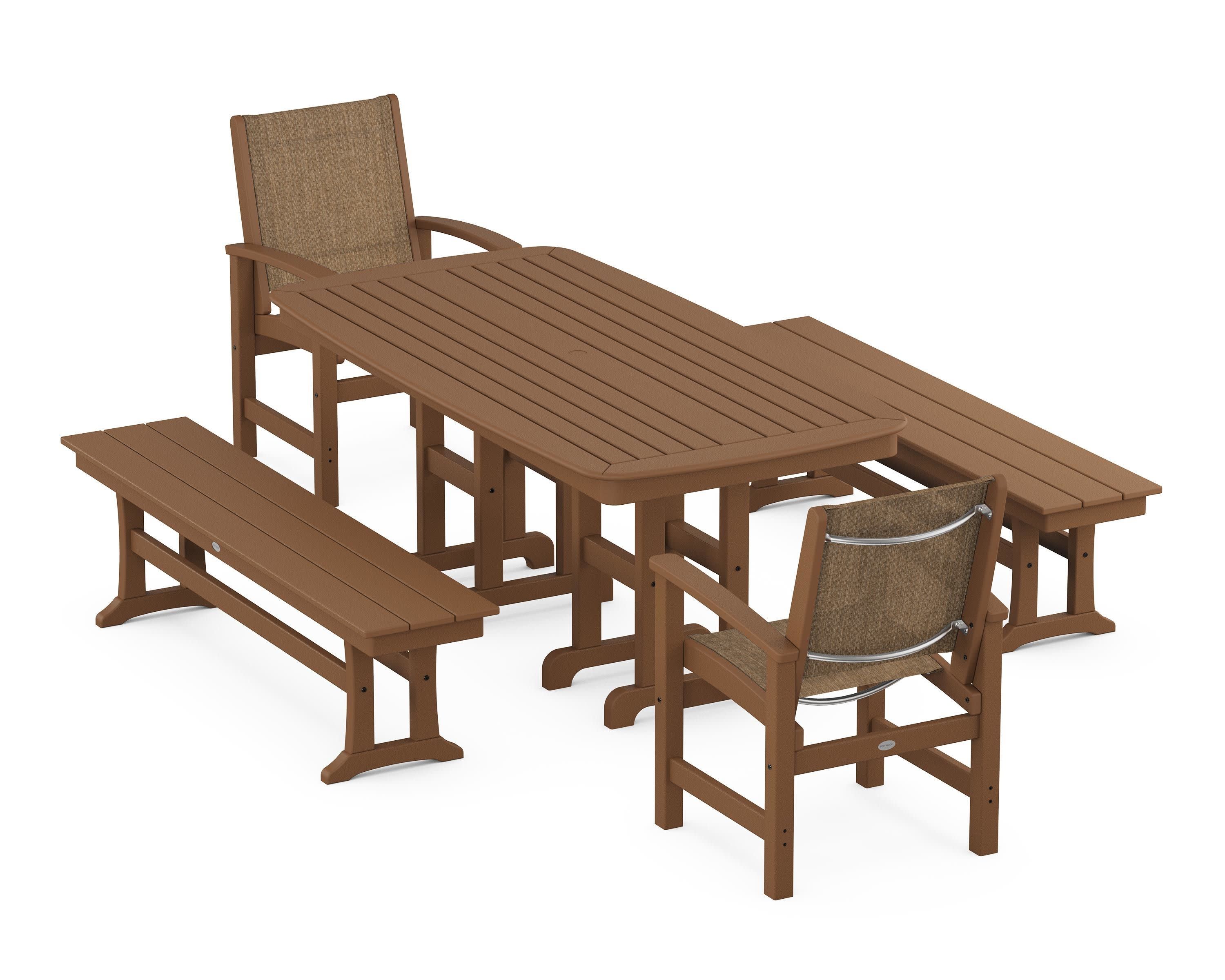 Coastal 5-Piece Dining Set in Teak / Burlap Sling
