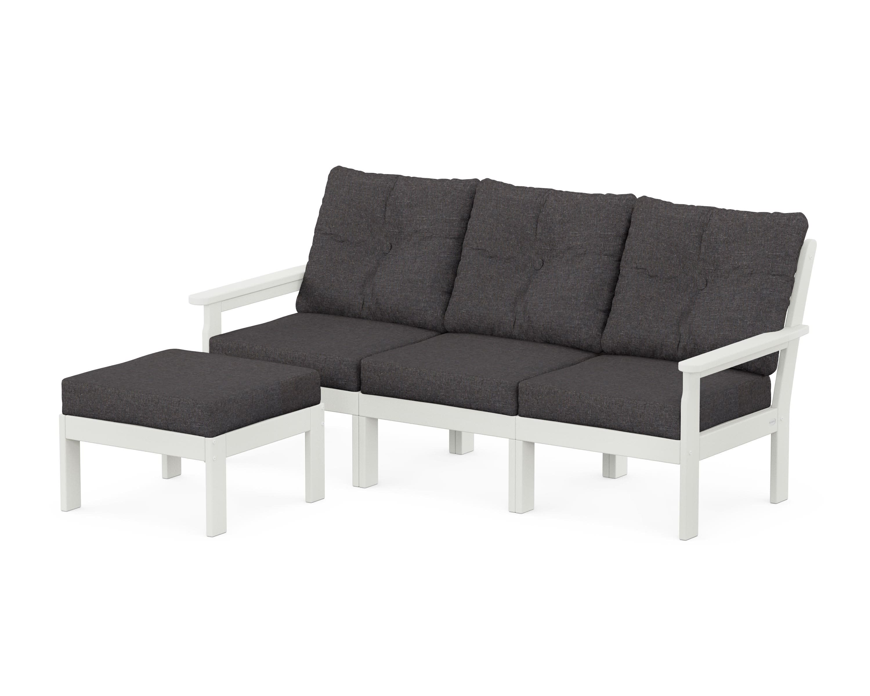 Vineyard 4-Piece Sectional with Ottoman in Vintage White / Ash Charcoal