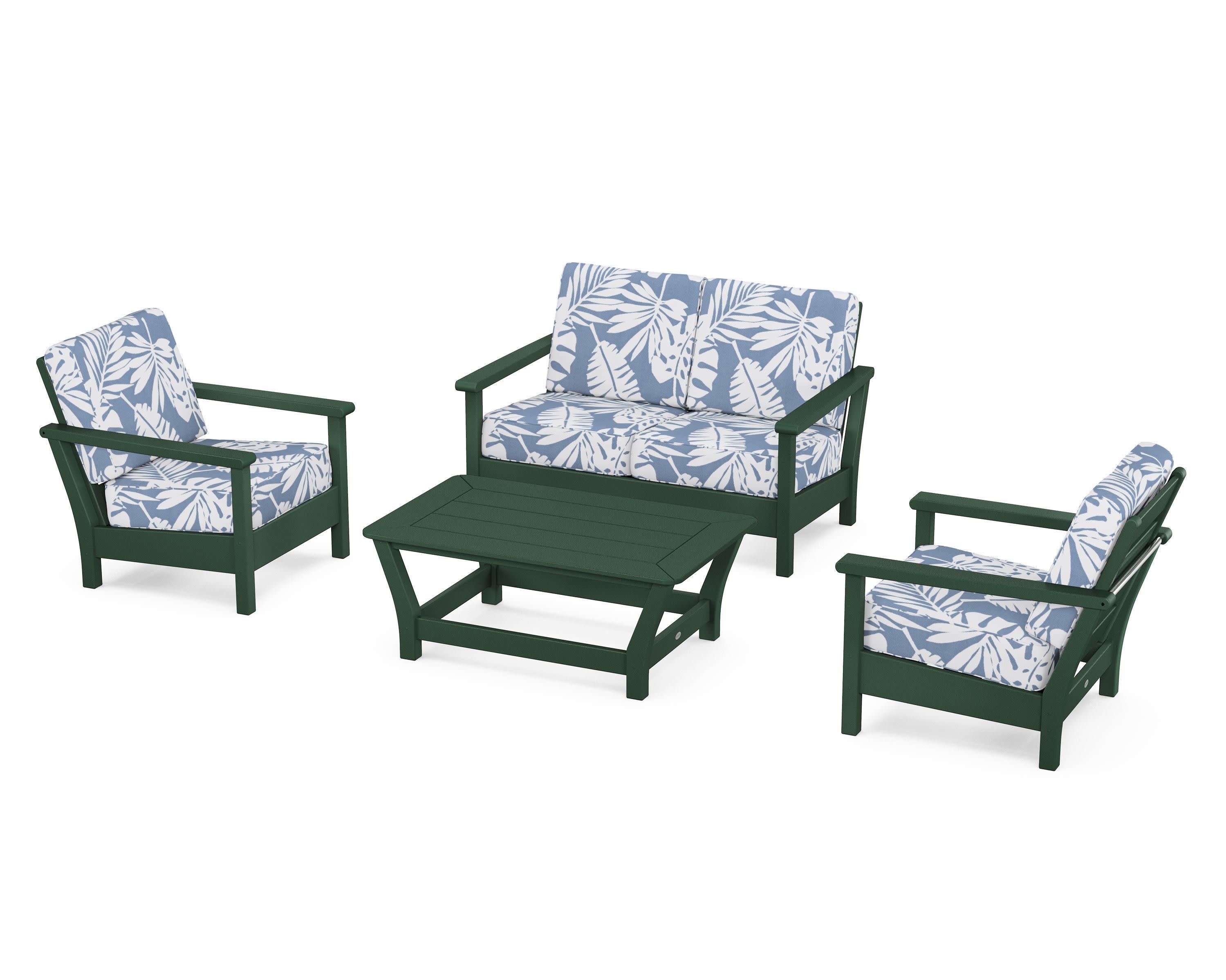 Harbour 4-Piece Deep Seating Set in Green / Leaf Sky Blue