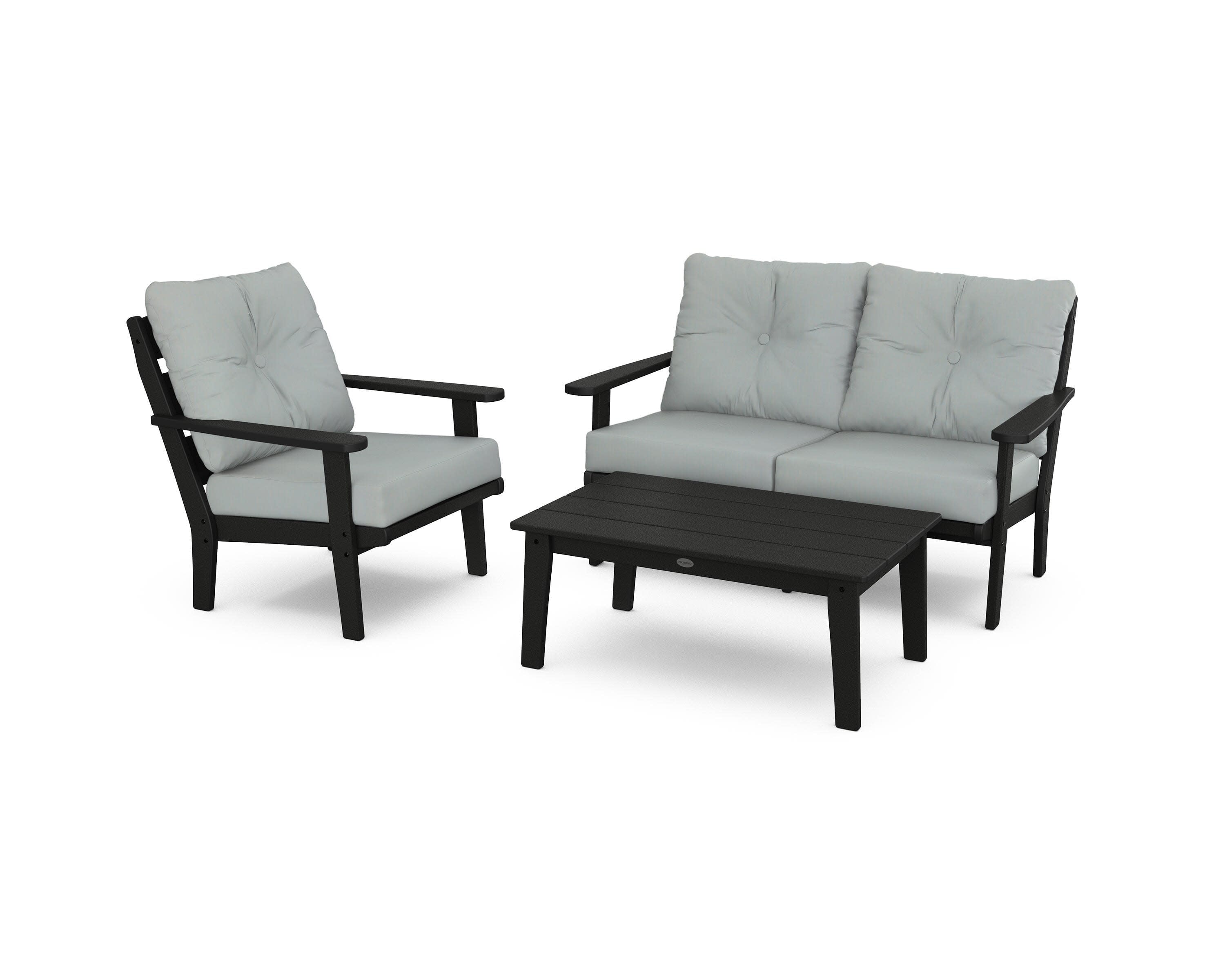 Lakeside 3-Piece Deep Seating Set in Black / Spa