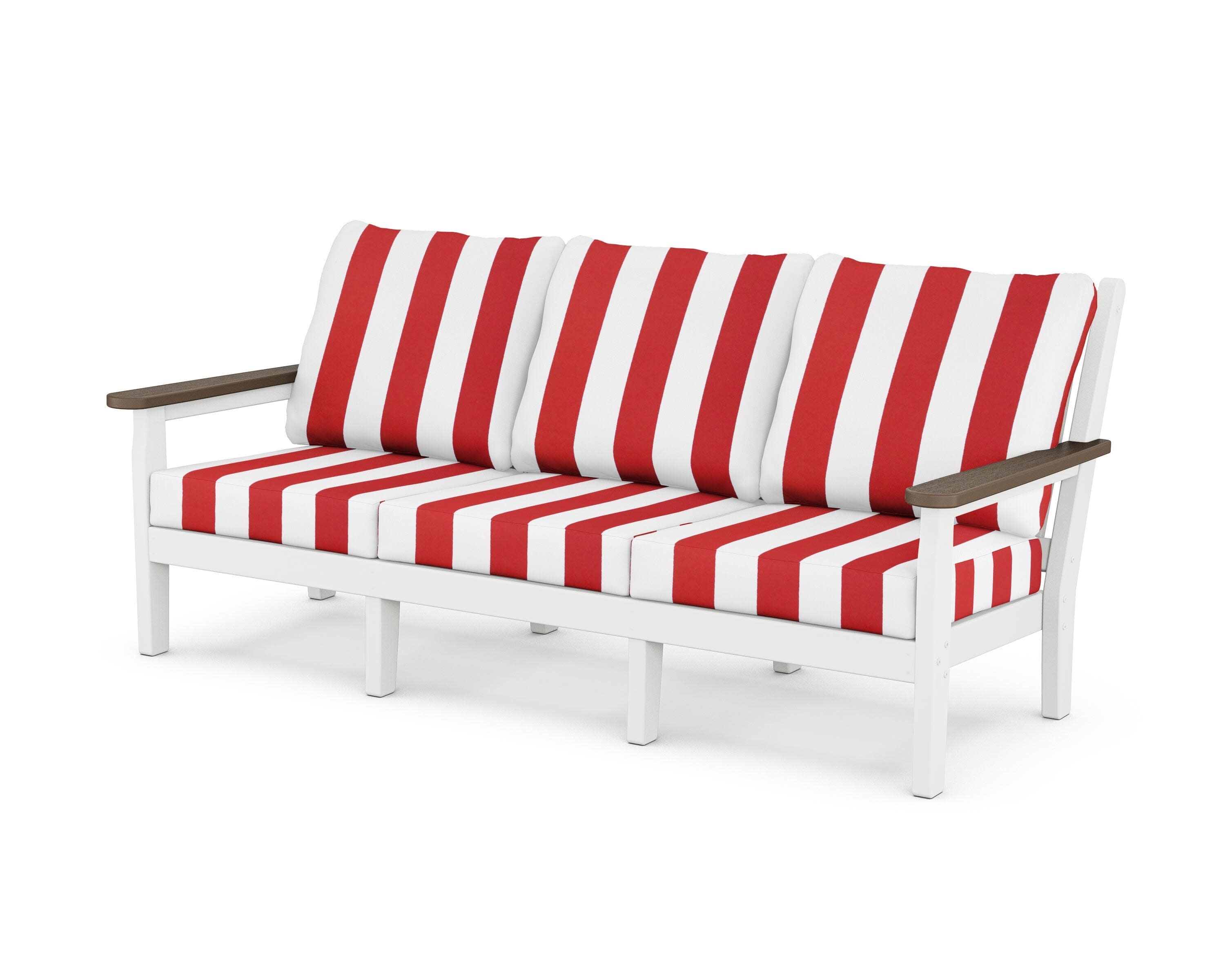 Chippendale Deep Seating Sofa in White / Kona / Cabana Stripe Crimson