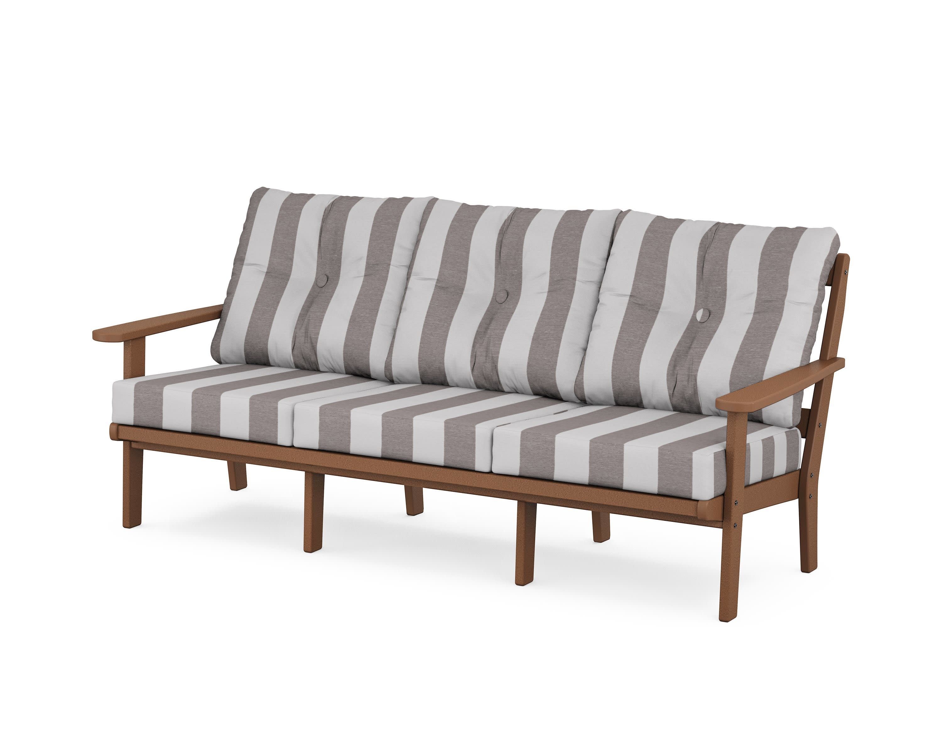 Mission Deep Seating Sofa in Teak / Cabana Stripe Grey Mist