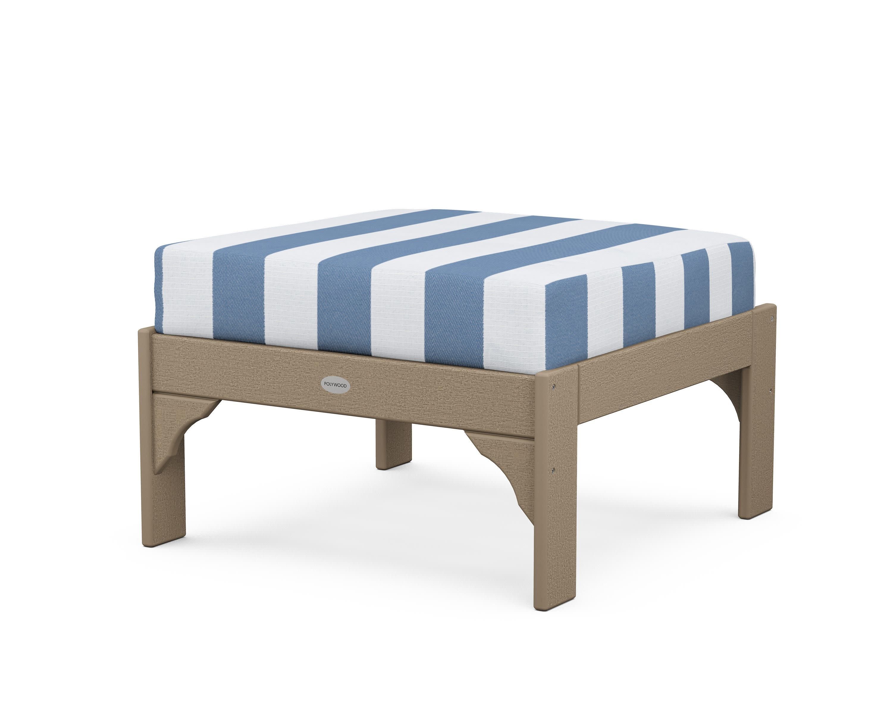 Vineyard Deep Seating Ottoman in Vintage Sahara / Cabana Stripe Sky Blue