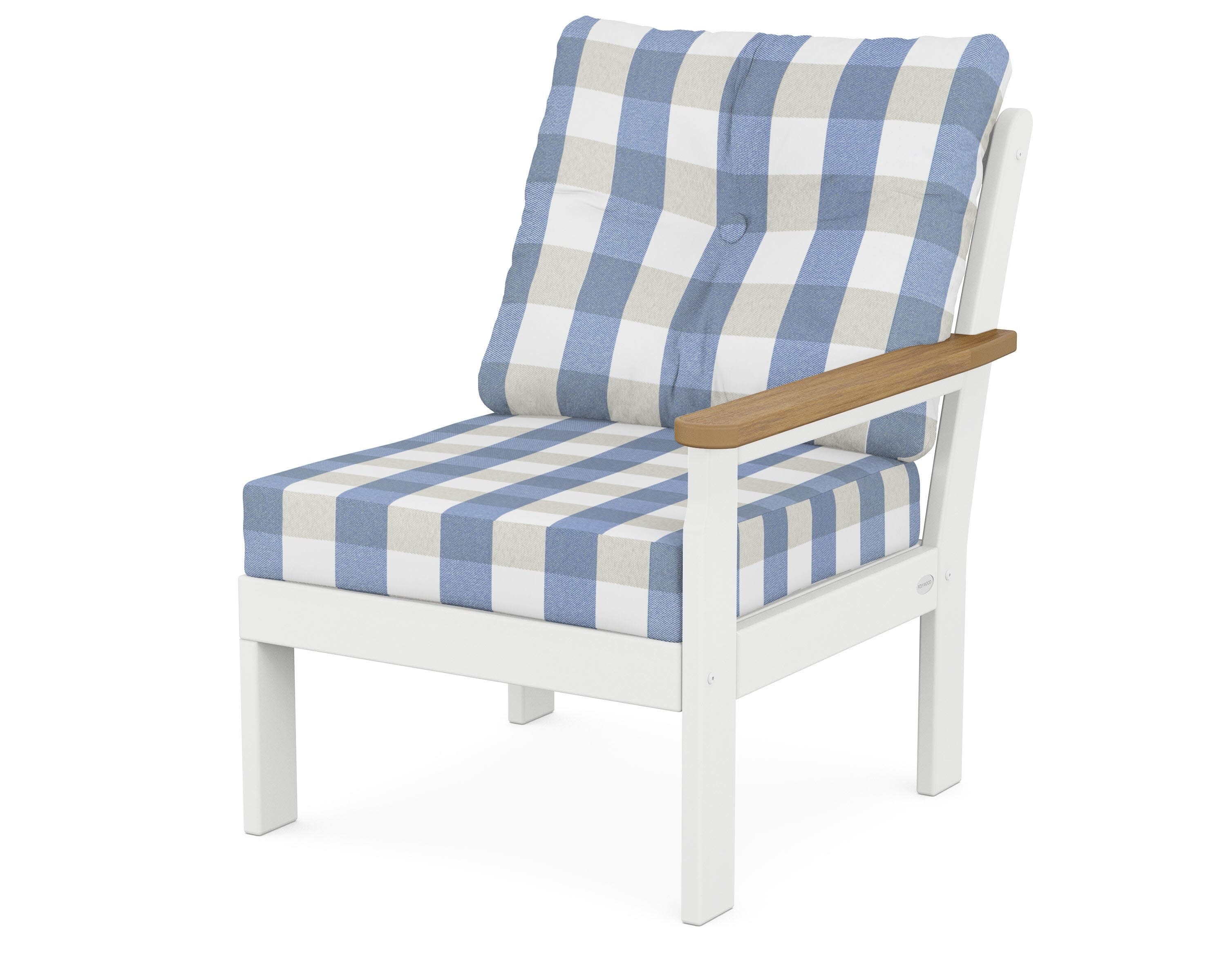 Vineyard Modular Right Arm Chair in White / Natural / Buffalo Plaid Sky Blue