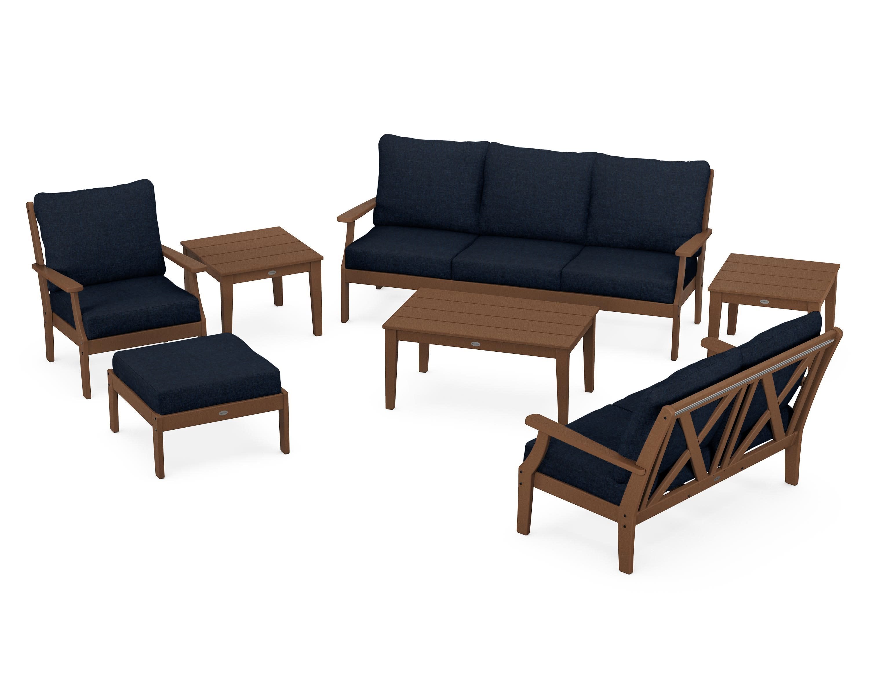 Braxton 7-Piece Deep Seating Set in Teak / Marine Indigo