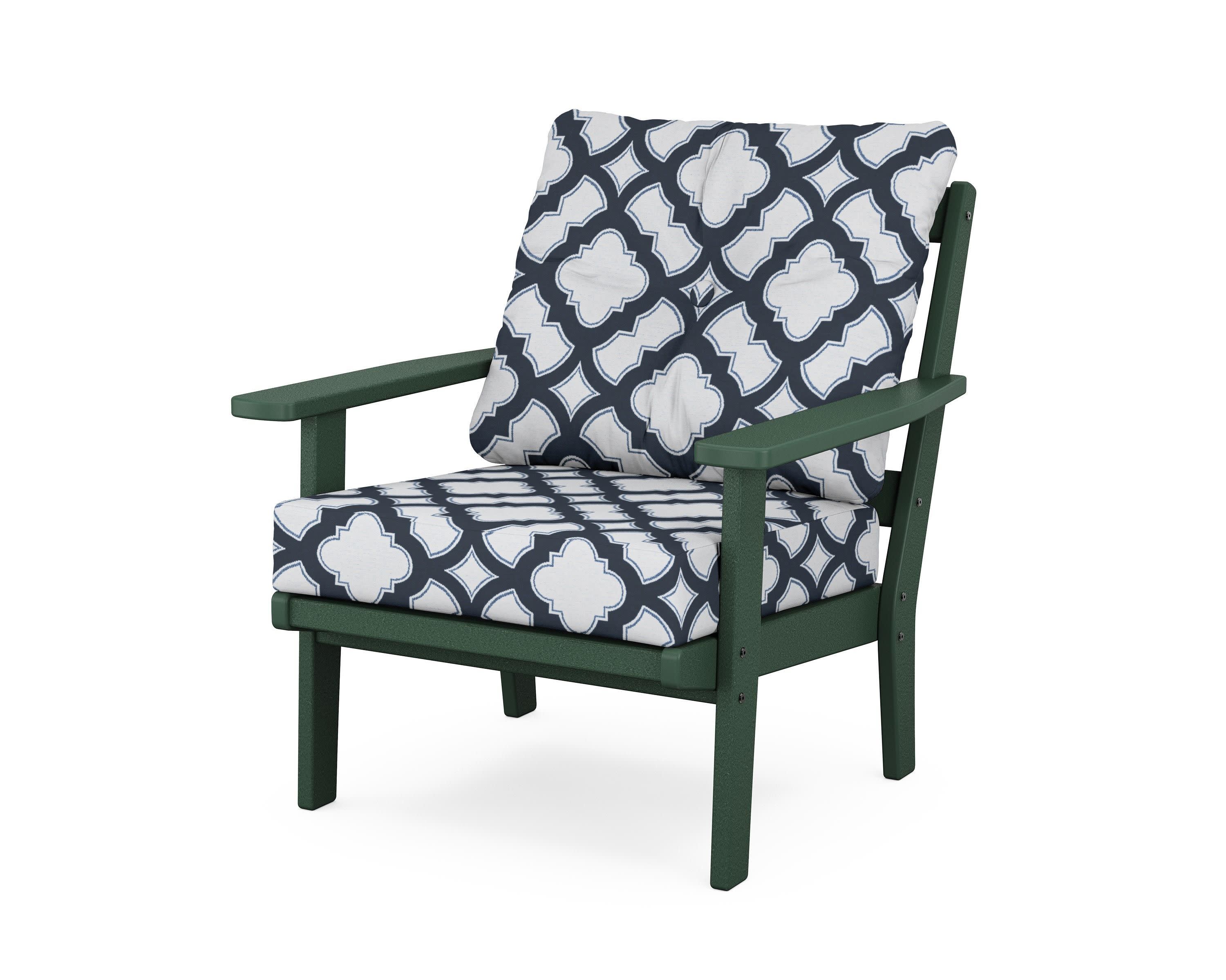 Oxford Deep Seating Chair in Green / Trellis Marine Indigo