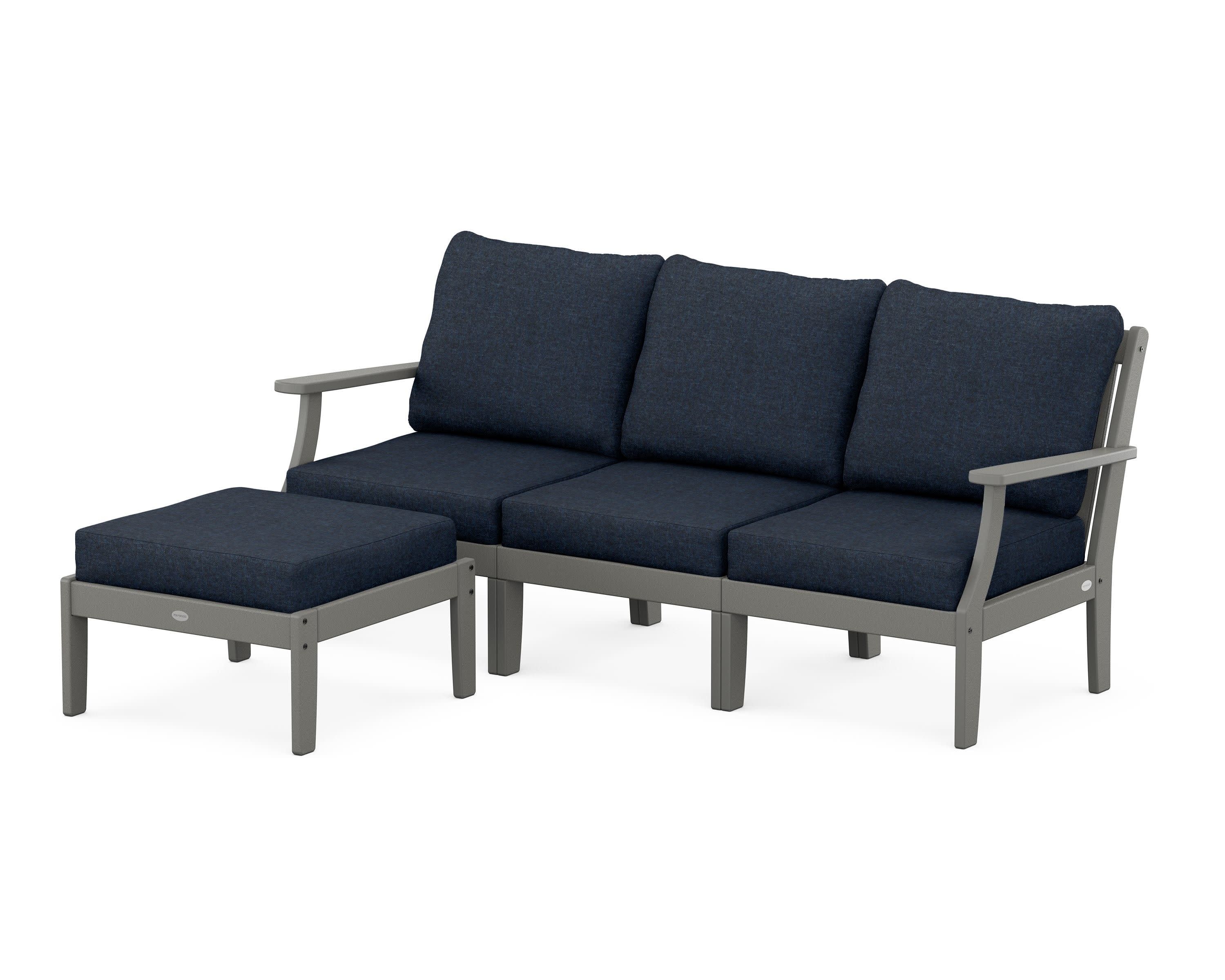 Braxton Modular 4-Piece Deep Seating Set with Ottoman in Slate Grey / Marine Indigo