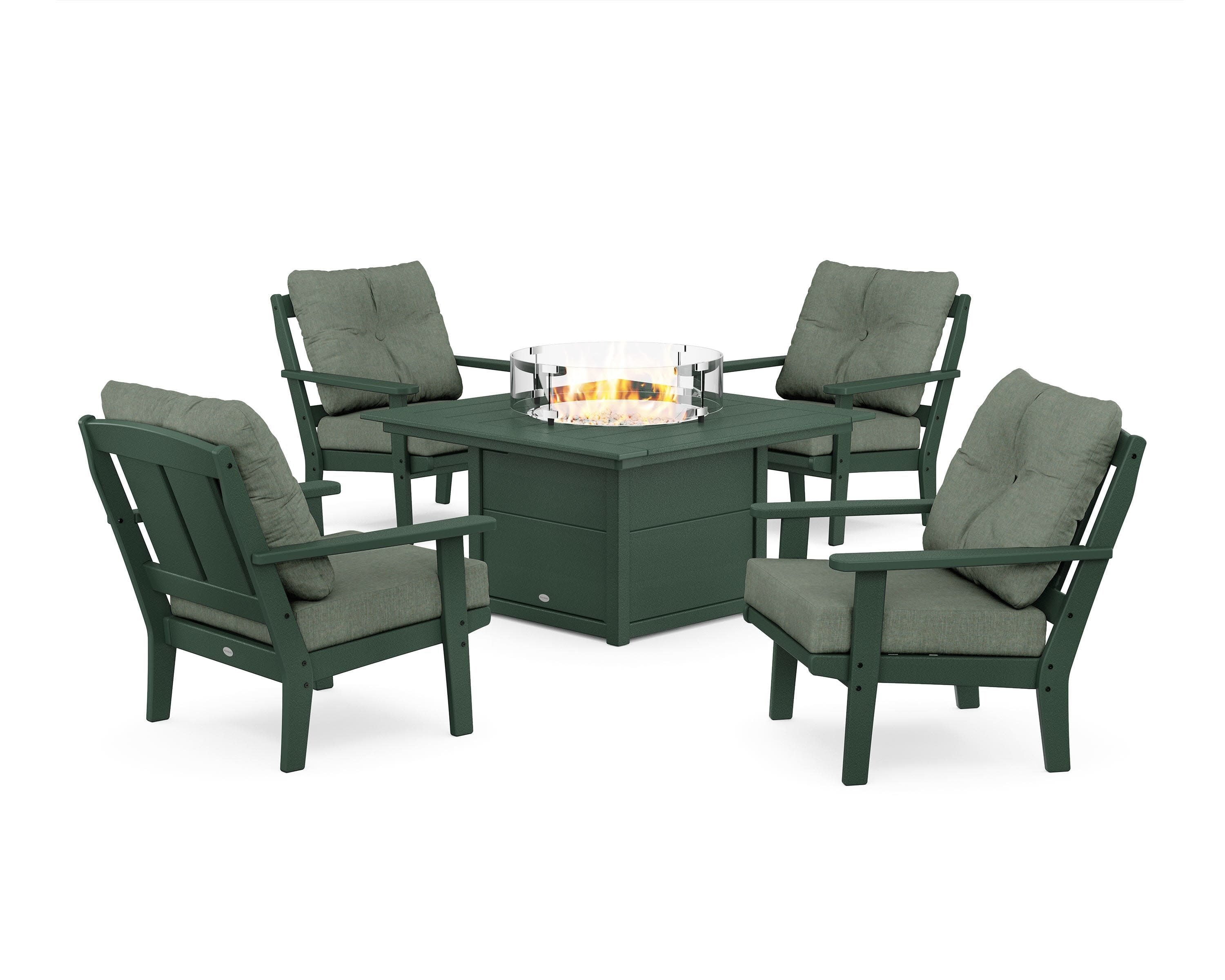 Mission 5-Piece Deep Seating Set with Fire Pit Table in Green / Cast Sage