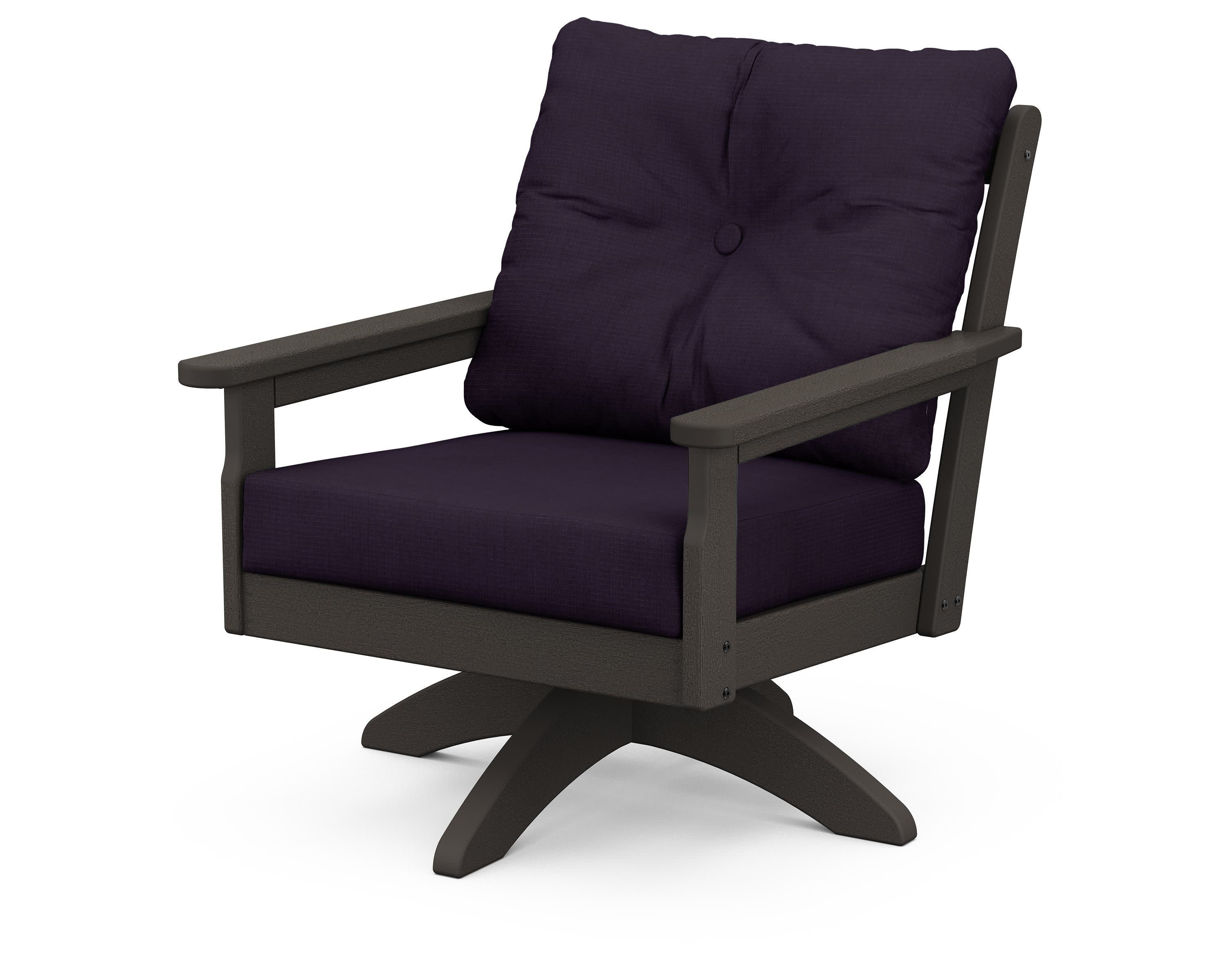 Vineyard Deep Seating Swivel Chair in Vintage Coffee / Navy Linen