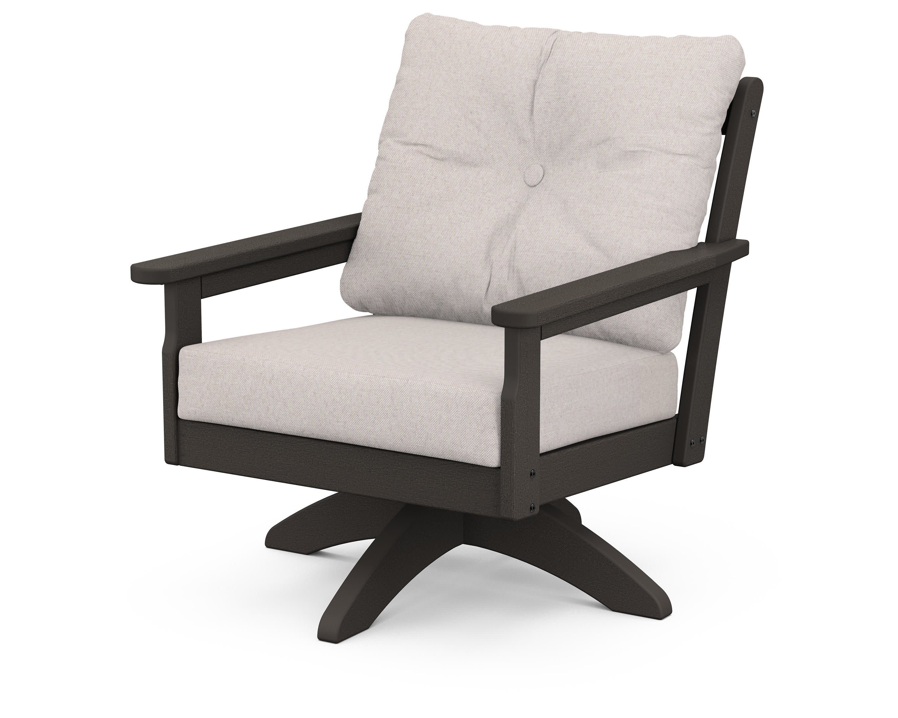 Vineyard Deep Seating Swivel Chair in Vintage Coffee / Dune Burlap