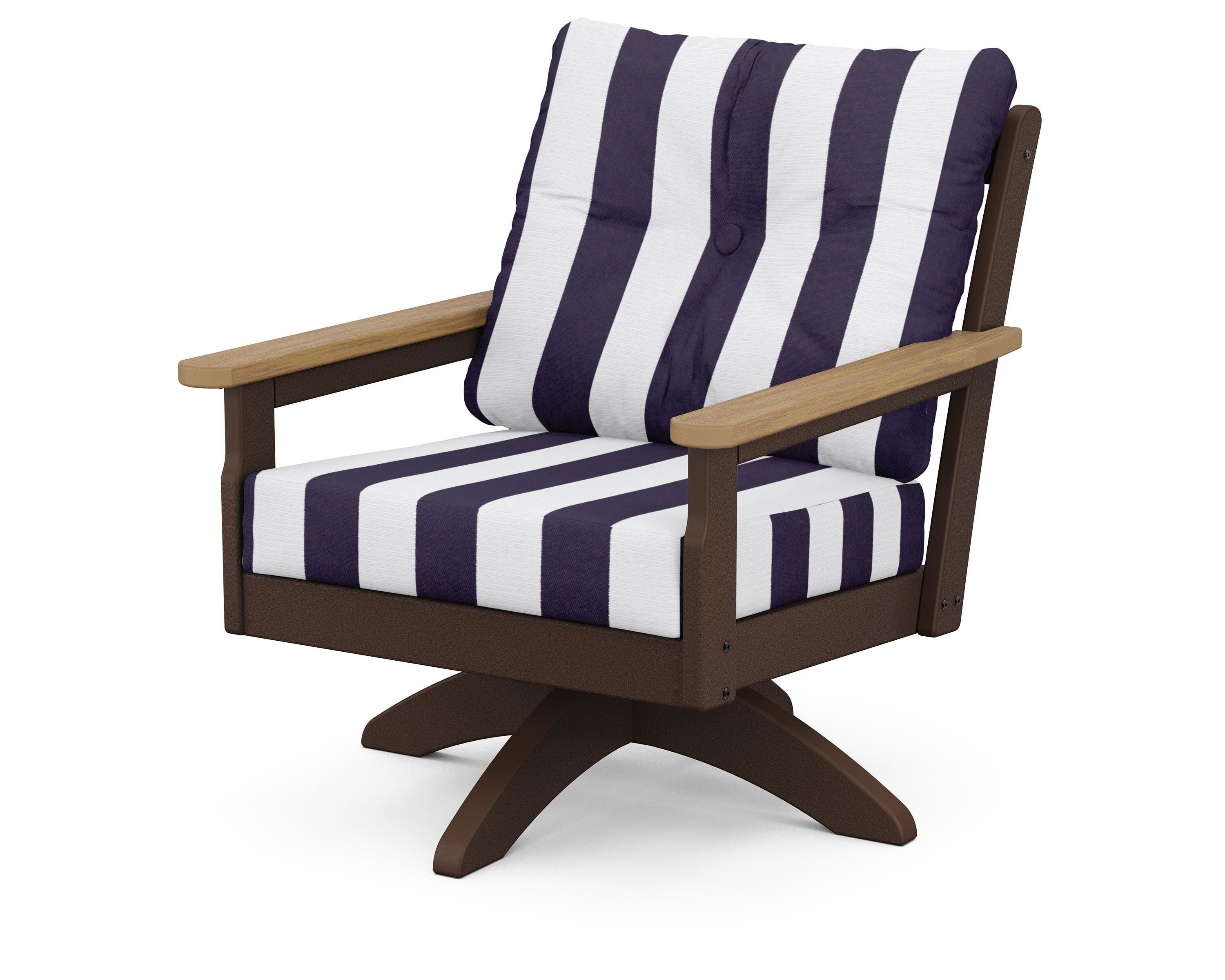 Vineyard Deep Seating Swivel Chair in Mahogany / Natural / Cabana Stripe Navy